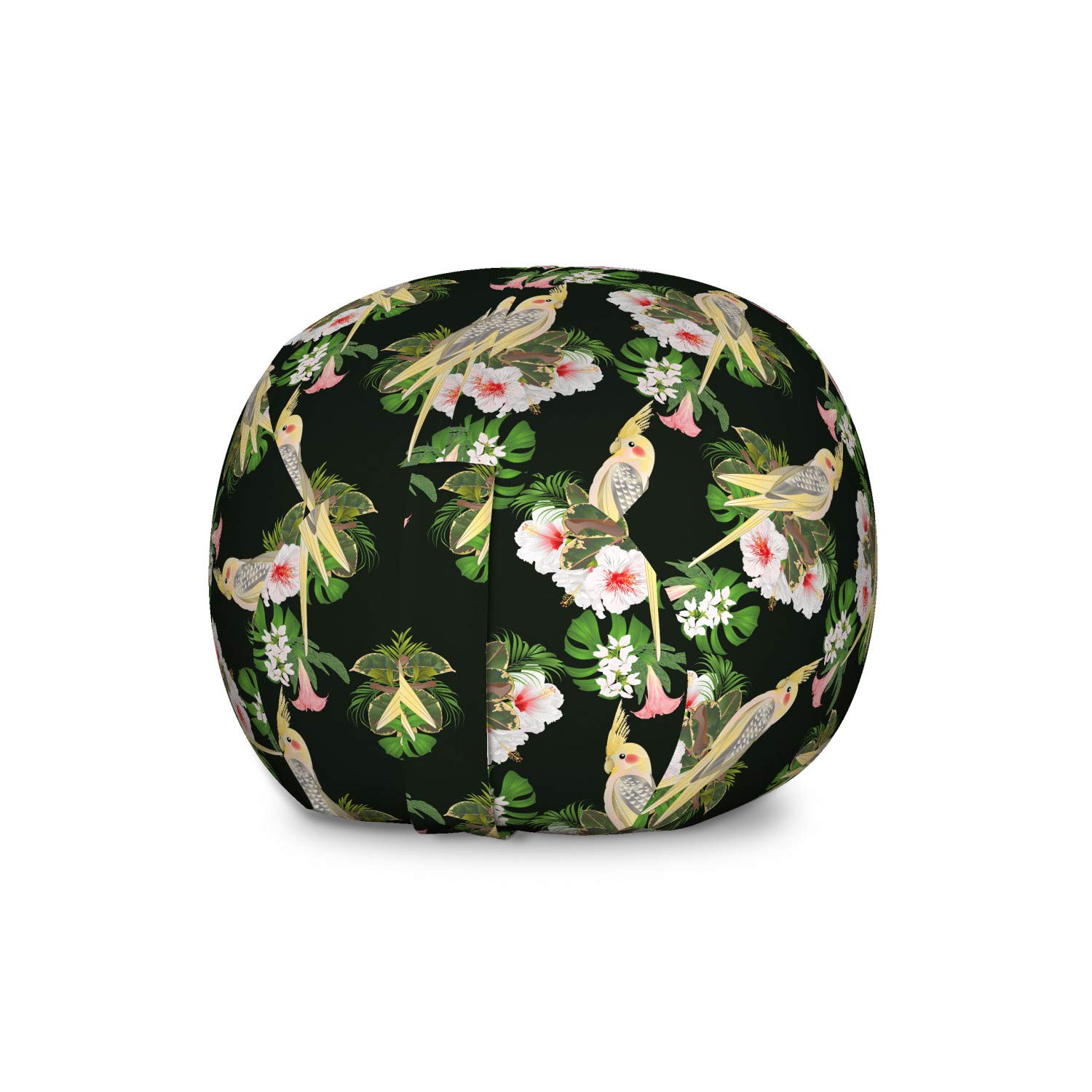 Ambesonne Yellow Bird Toy Storage Bag Chair - Pastel Parrot & Tropical Floral Design, Large Washable Stuffed Animal Organizer for Kids' Room, Nursery, Playroom Decor | Perfect for Toy Storage, Reading Nook, and Children's Bedroom Organization