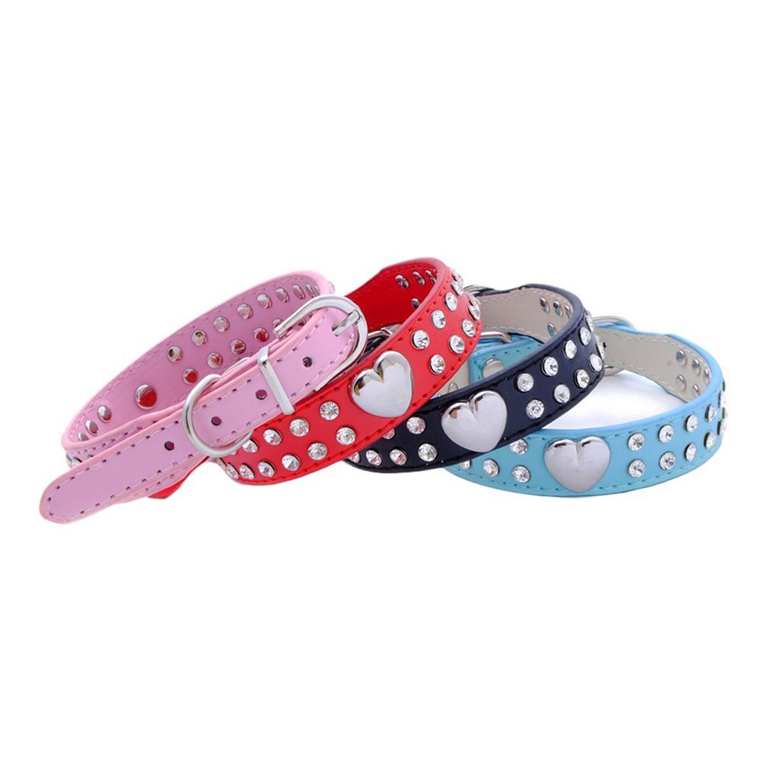 Sparkling Rhinestone Heart Studded Leather Dog Leash & Collar Set - Red XS for Small to Medium Dogs | Valentine's Day, Wedding & Special Occasion Pet Accessories