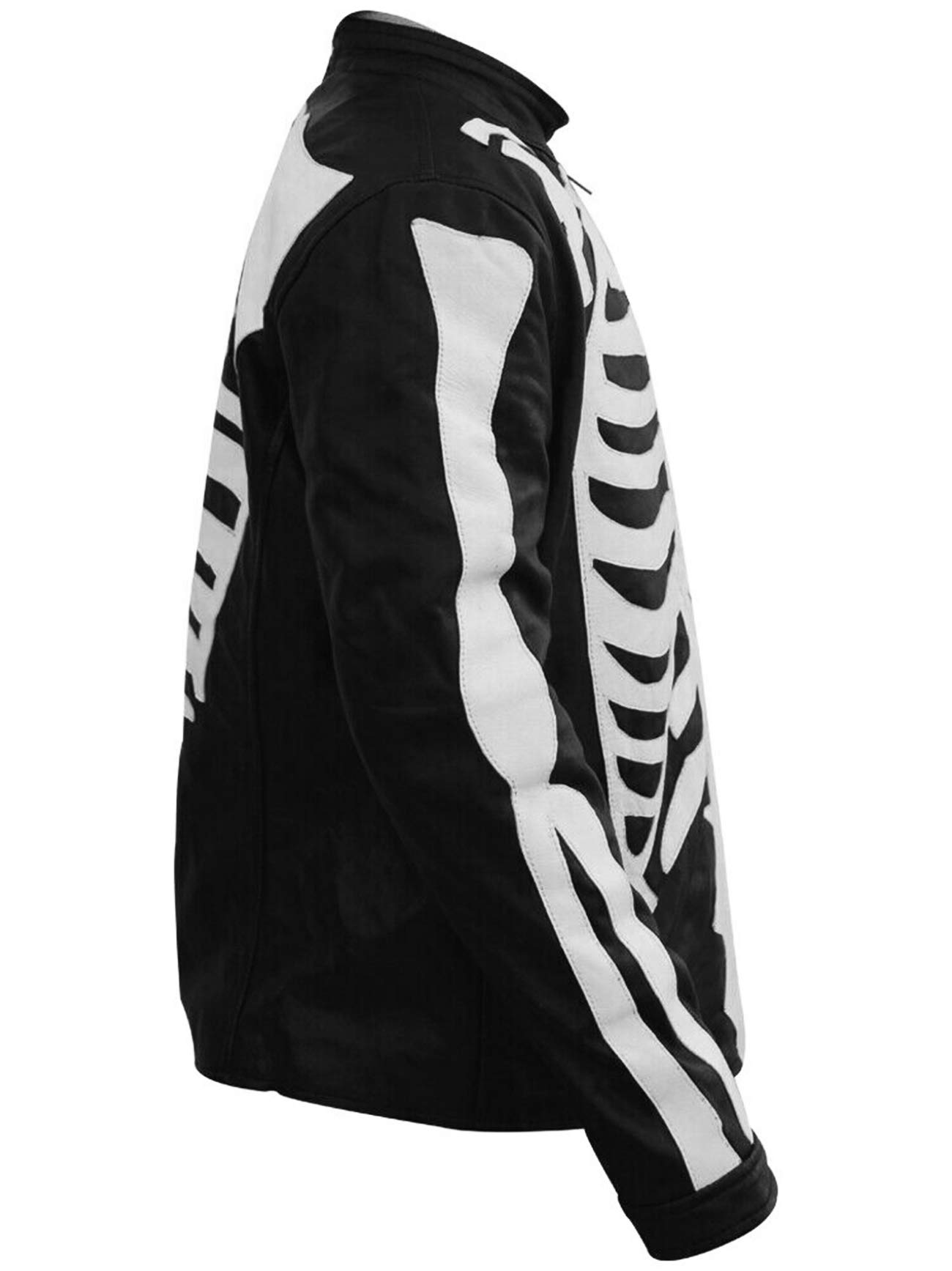 Men's Skeleton Bones Black Leather Jacket - Halloween Cosplay & Cafe Racer Biker Skull Motorcycle Jacket - Perfect for Costume Parties, Bike Rides & Gothic Fashion
