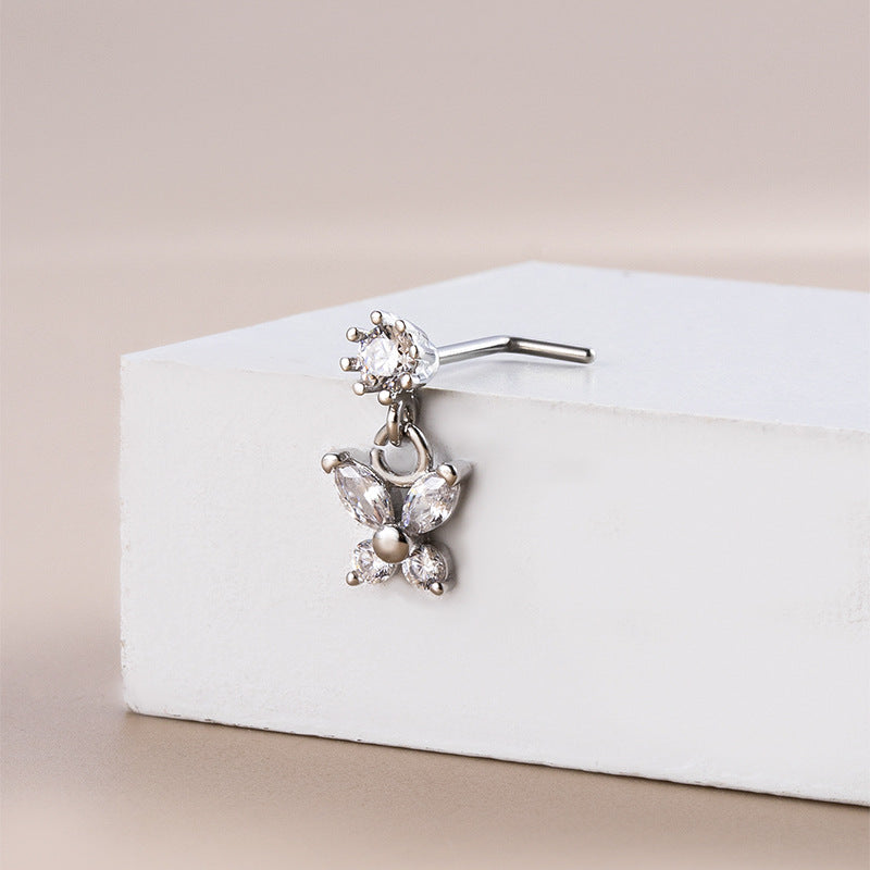 20G L Bend Butterfly Dangle Nose Stud Nostril Ring - Surgical Steel Nose Piercing Jewelry for Women & Men | Perfect for Everyday Wear, Parties & Special Occasions
