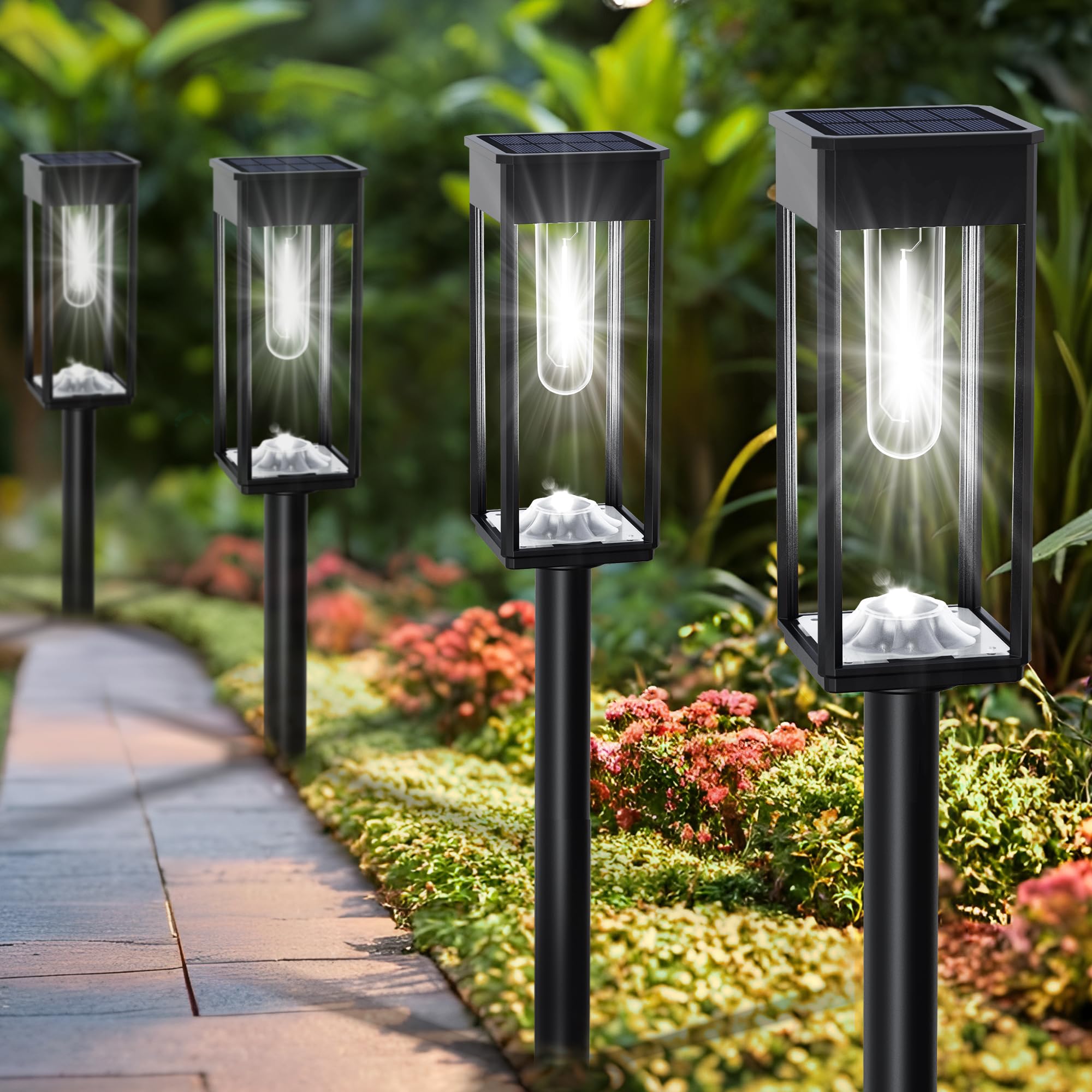 8 Pack Solar Pathway Lights Outdoor - 12Hrs Waterproof IP65 Solar Powered Walkway Lights for Yard, Garden, Sidewalk (Cool White) - Perfect for Driveways, Patios & Landscaping