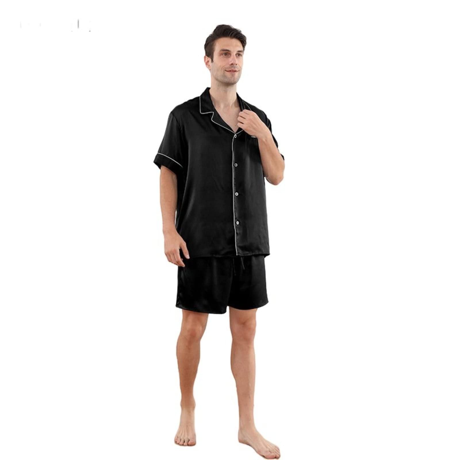 Luxury 100% Mulberry Silk Pajama Set for Men - Soft & Breathable Short Sleeve Sleepwear - Perfect for Summer Nights, Lounging & Gift Giving