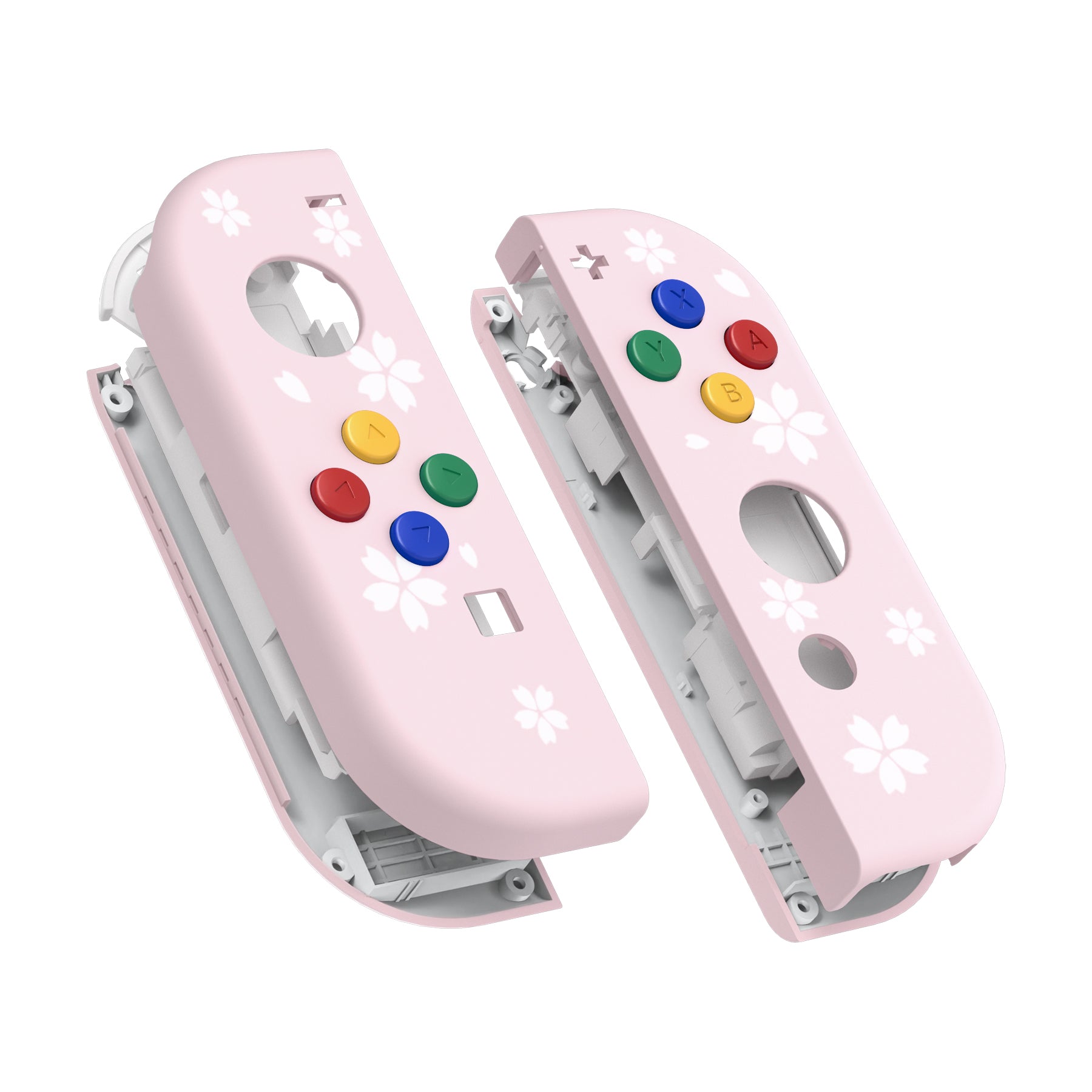 eXtremeRate Soft Touch Grip Cherry Blossom Joycon Controller Shell with Colorful Buttons - DIY Replacement Case for Nintendo Switch JoyCon & OLED Model (Console Not Included) - Perfect for Gaming, Customization, and Enhanced Grip Comfort