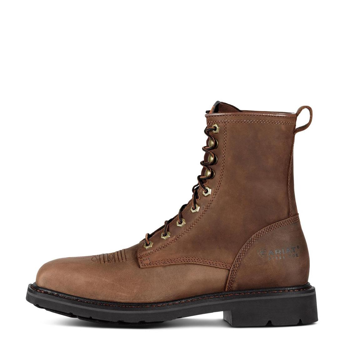 Cascade 8 Inch Steel Toe Wide Square Toe Work Boots for Men - Alamo Brown - Heavy Duty Safety Shoes for Construction, Warehouse & Outdoor Work