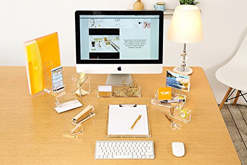 Draymond Story Acrylic Gold Desk Organizer Set - Rose & Yellow Gold Scissors, Stapler & Tape Dispenser for Office & Home Workspace | Premium Desk Accessories for Productivity