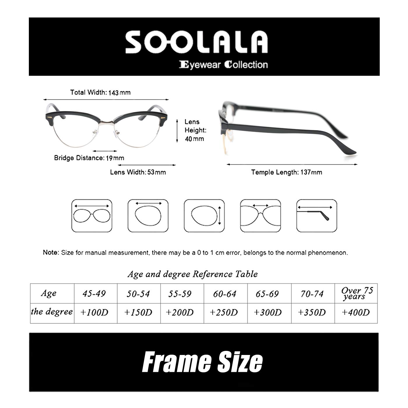 Blue Light Blocking Reading Glasses for Women - SOOLALA Half Frame Cat Eye Computer Glasses with Anti-UV Lenses - Perfect for Office Work, Screen Time & Digital Eye Strain Relief