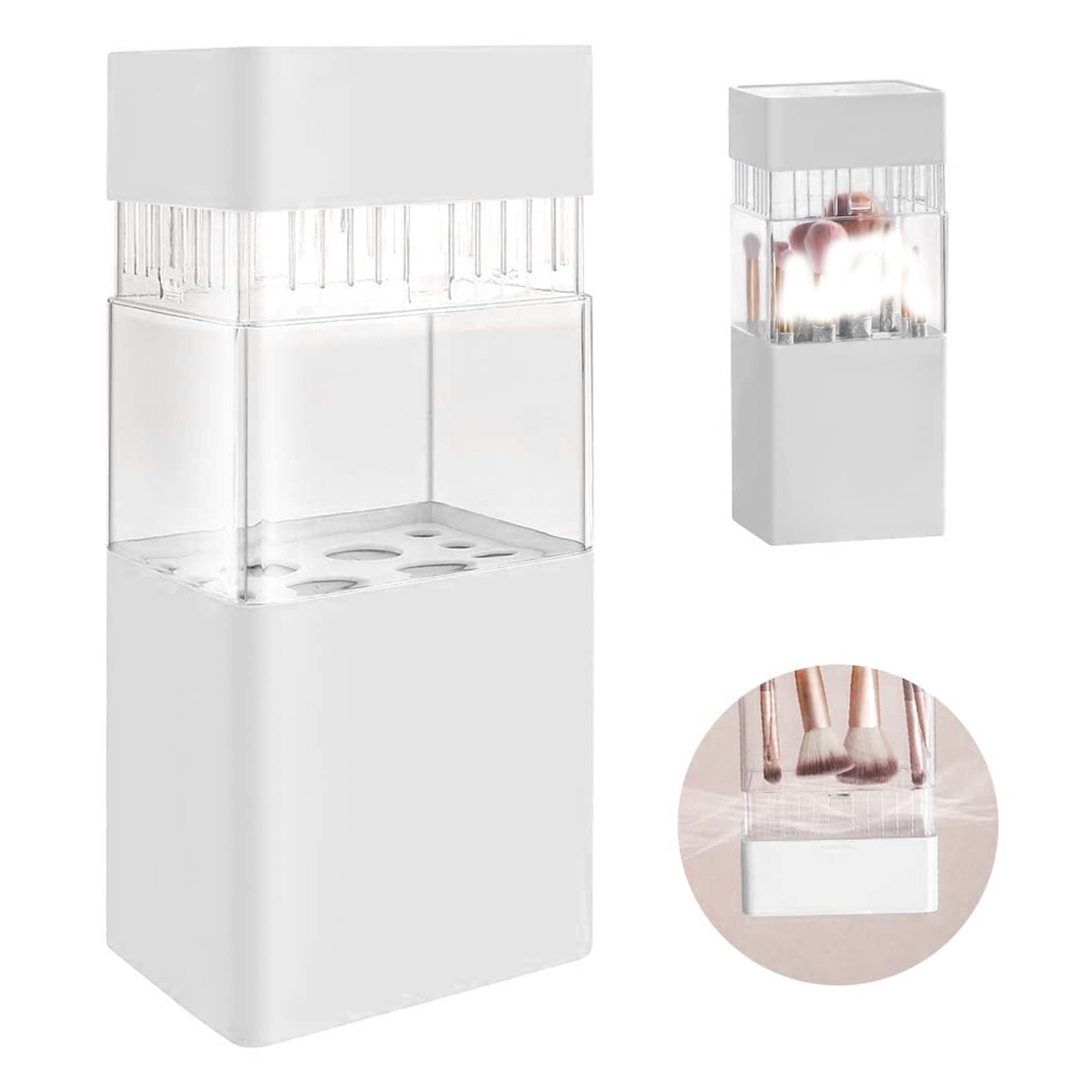 Acrylic Makeup Brush Holder with Lid - 12 Hole Waterproof Dustproof Cosmetic Brush Organizer & Drying Rack for Makeup Brushes | Perfect for Salon, Home Vanity and Travel Makeup Kit Organization