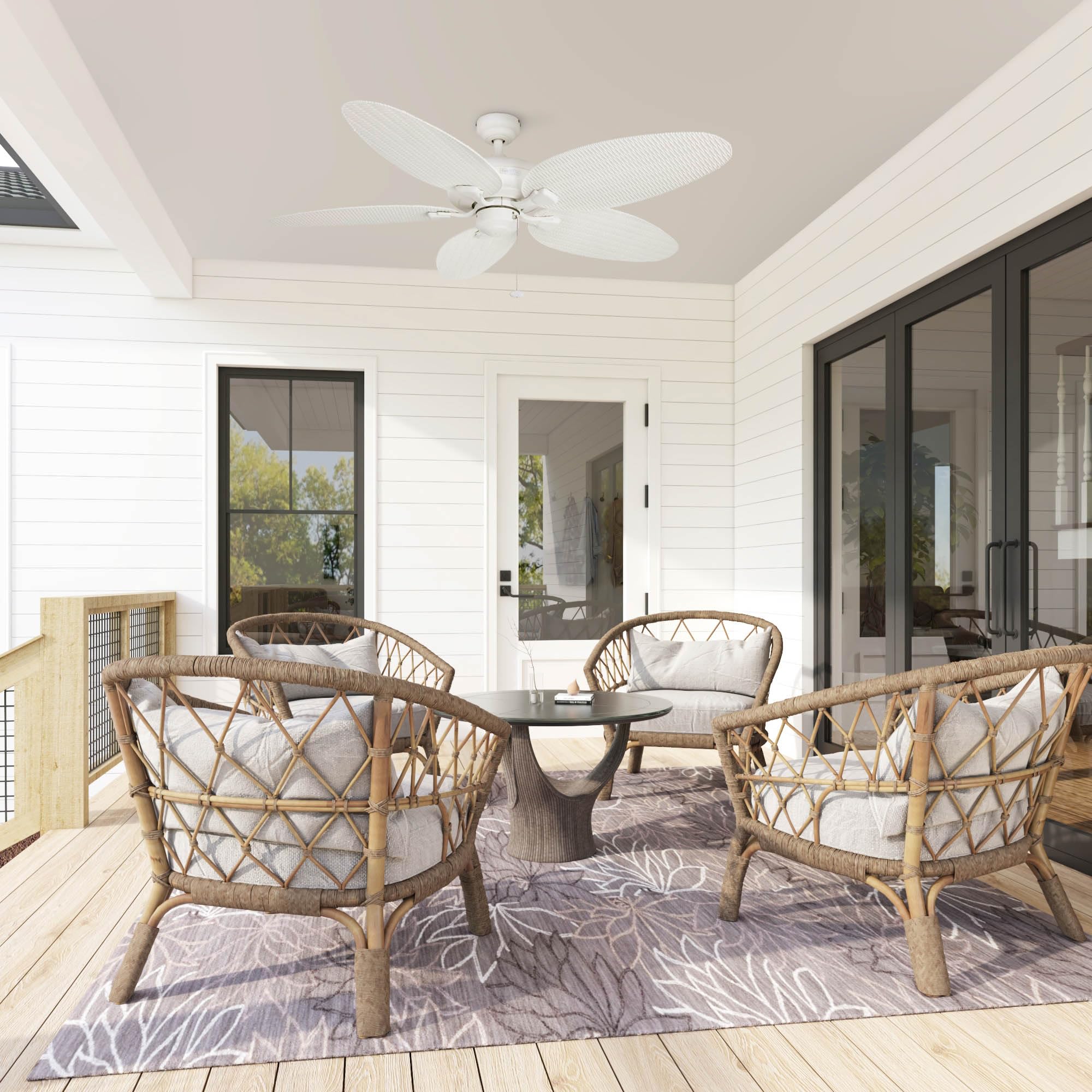 Honeywell Duval 52 Inch Indoor/Outdoor Ceiling Fan with Pull Chain - Tri-Mount 5 Blade Tropical Design, ETL Damp Rated, White (50206-01) - Perfect for Living Rooms, Bedrooms, Patios and Covered Outdoor Spaces