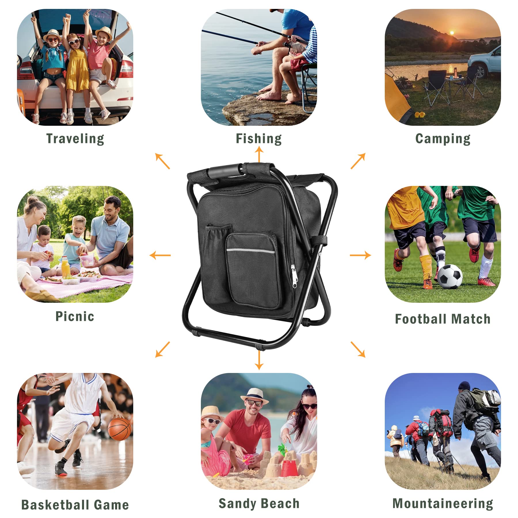 Kikerike Heavy Duty Backpack Stool Cooler Chair - 400 LBS Capacity, Portable & Lightweight Folding Design for Camping, Hunting, Fishing - Black | Perfect for Outdoor Adventures, Picnics, and Beach Trips
