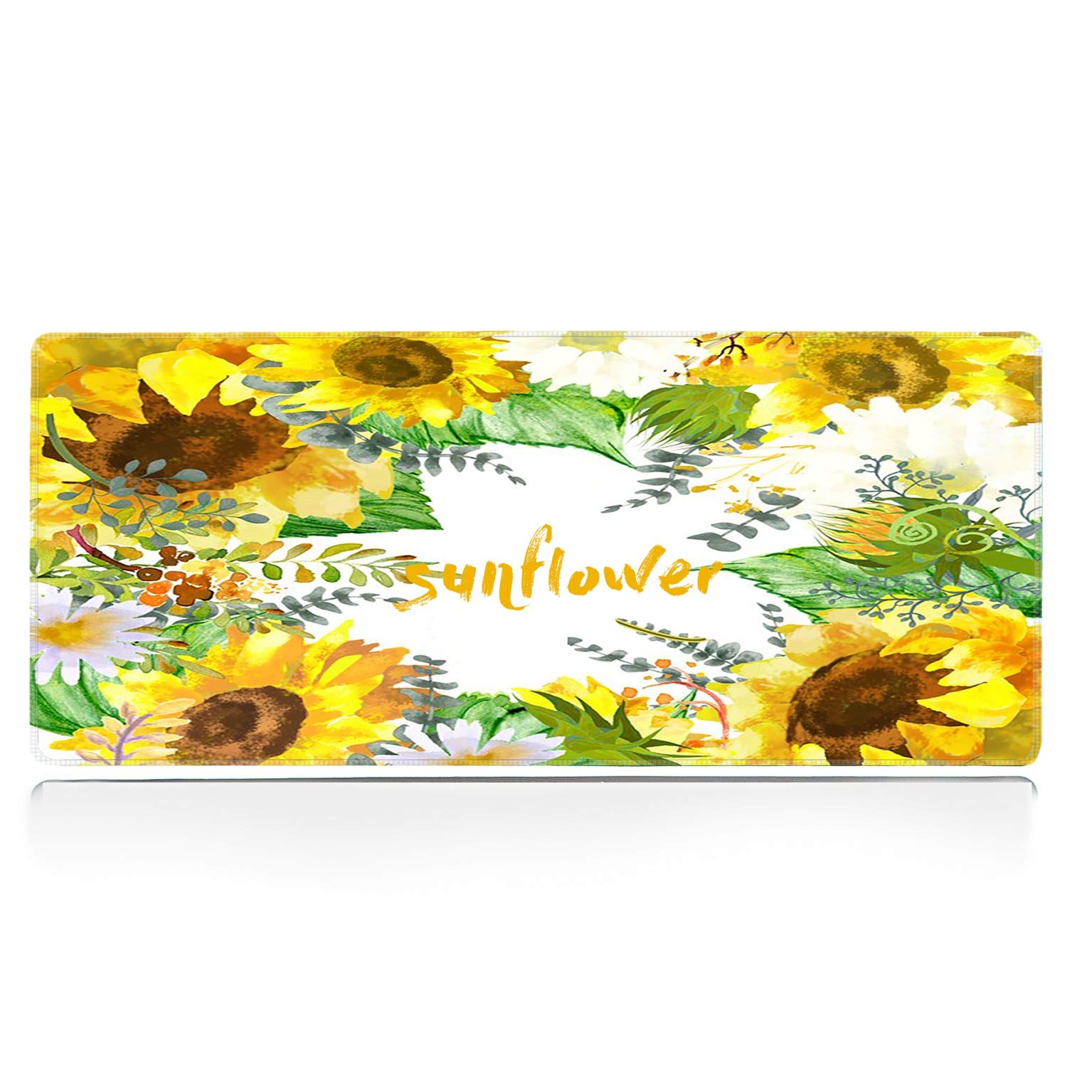 ZYCCW XXL Gaming Mouse Pad - Extra Large Extended Desk Mat for Keyboard & Mouse (31.5x11.8x0.15 Inch) - Non-Slip Rubber Base with Stitched Edges - Marble & Sunflower Design - Perfect for PC Gaming, Office Work & Home Computer Setup