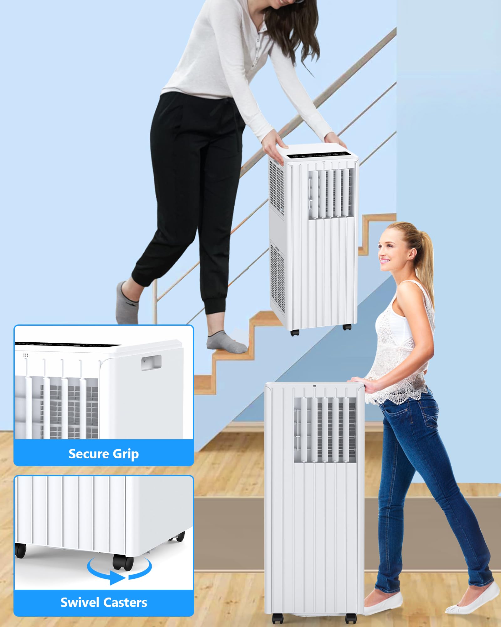 8000 BTU Portable Air Conditioner with Dehumidifier & Fan - Remote Control, Cools up to 300 Sq.Ft - Perfect for Bedroom, Kitchen, Office & Small Spaces | ASHRAE Certified