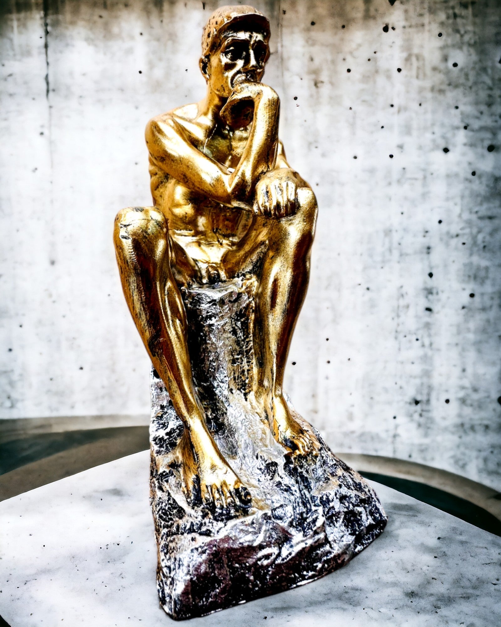 Golden Thinker Resin Figurine - Personalized Engraving Custom Statue | Home Decor, Office Desk Display & Thoughtful Gift Idea