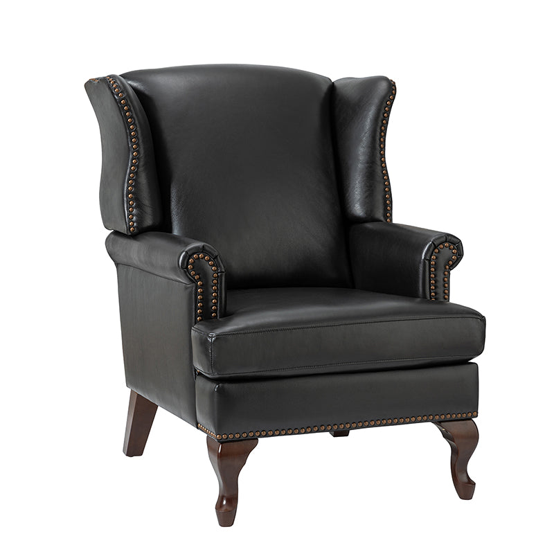 Premium Wilhelm Genuine Leather Armchair - Handcrafted Brown Leather Lounge Chair with Solid Wood Frame - Perfect for Living Room, Office & Study Spaces