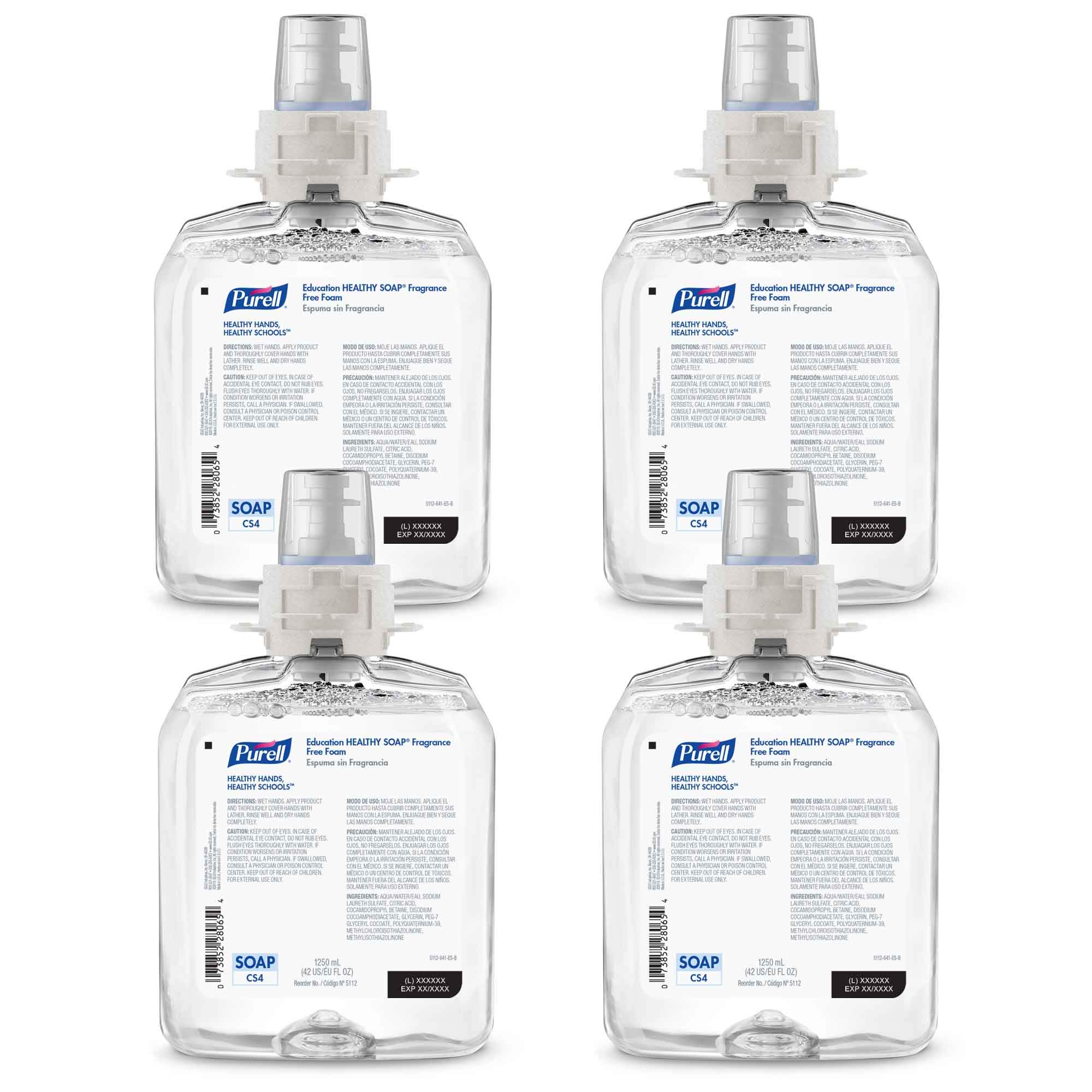 Purell Fragrance-Free Foaming Hand Soap Refill, 1250 mL (Pack of 4) - For Schools, Offices & Healthcare Facilities | CS4 Push-Style Dispenser Compatible | 5112-04