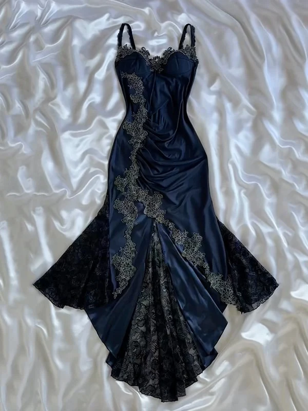 Elegant Navy Blue Mermaid Prom Dress with Lace Detailing - J4866 | Perfect for Homecoming, Formal Dances & Special Occasions