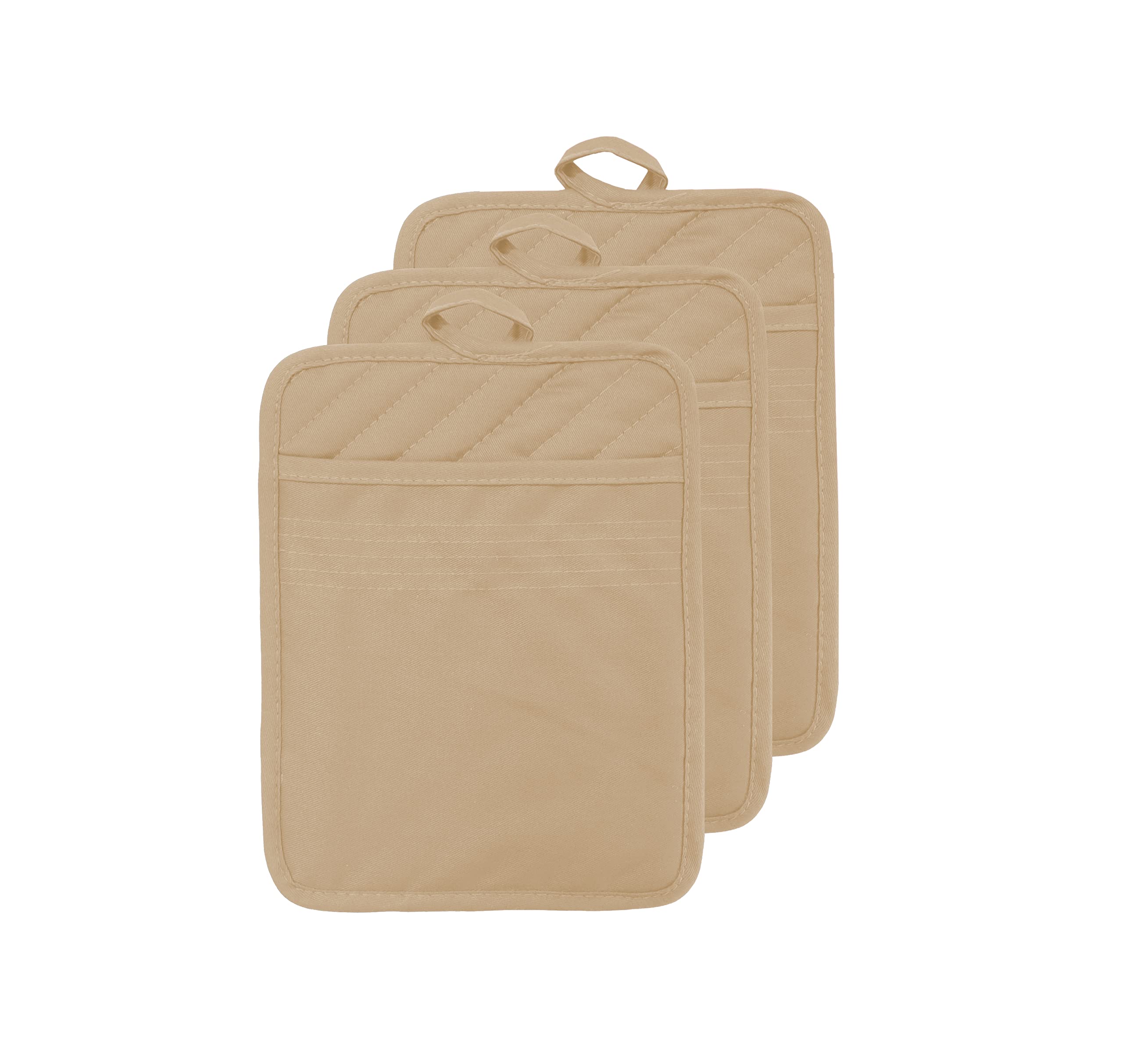 Heat Resistant Cotton Oven Pot Holder Set of 3 with Pocket - 7