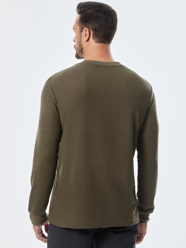 Men's Lightweight Long Sleeve Crewneck Sweater - Honeycomb Waffle Knit Casual Shirt with Pocket | Perfect for Fall Layering, Office Wear & Weekend Outfits