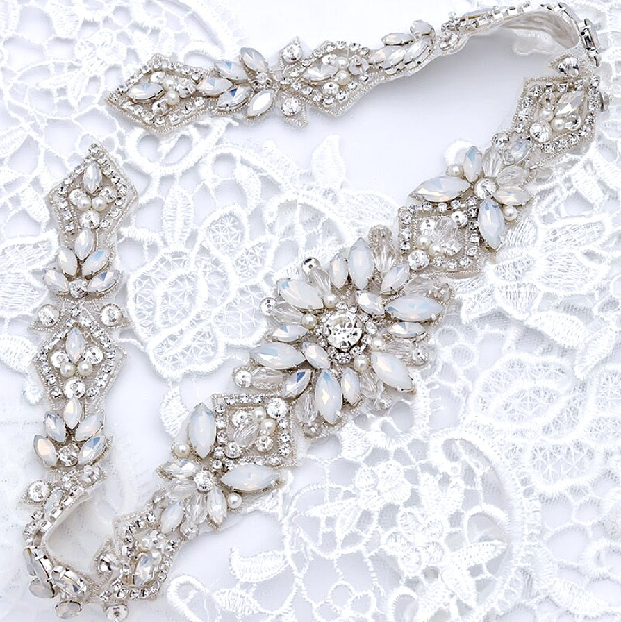 Swarovski Opal & Pearl Wedding Belt for Bride – Elegant Bridal Sash for Wedding Dress, Bridal Shower, and Special Occasions