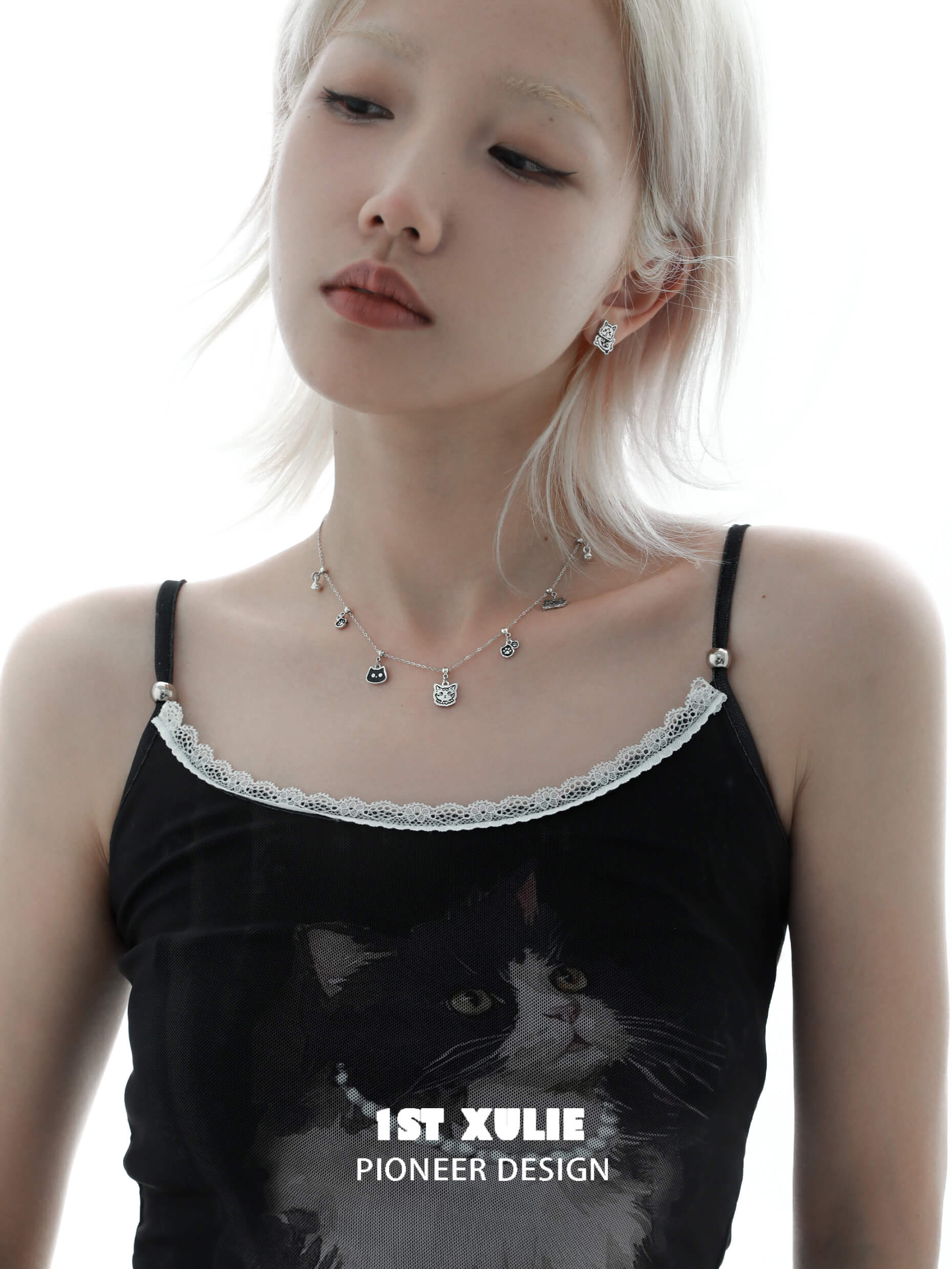 Graffiti Kitten Sterling Silver Pendant Necklace - 925 Silver Cat Charm Jewelry for Women - Perfect Gift for Cat Lovers & Trendy Fashion Accessory for Daily Wear