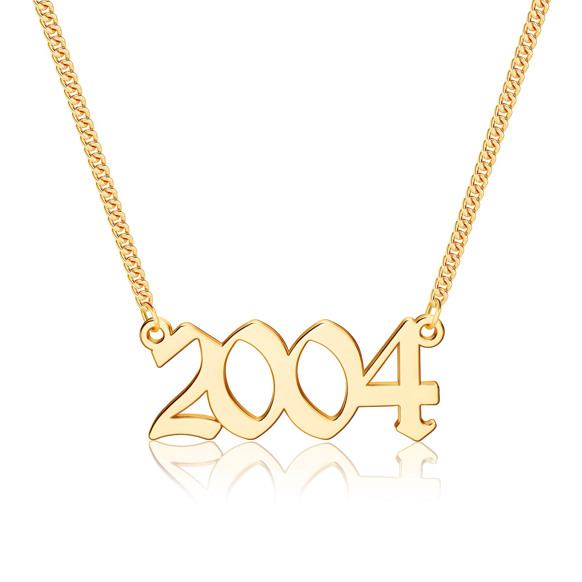 18K Gold Plated Birth Year Necklace for Women - Custom Old English Number Pendant Jewelry Gift for Mom, Sister, Best Friend (1970-2021) | Birthday, Anniversary Present for Her | Perfect for Special Occasions & Everyday Wear