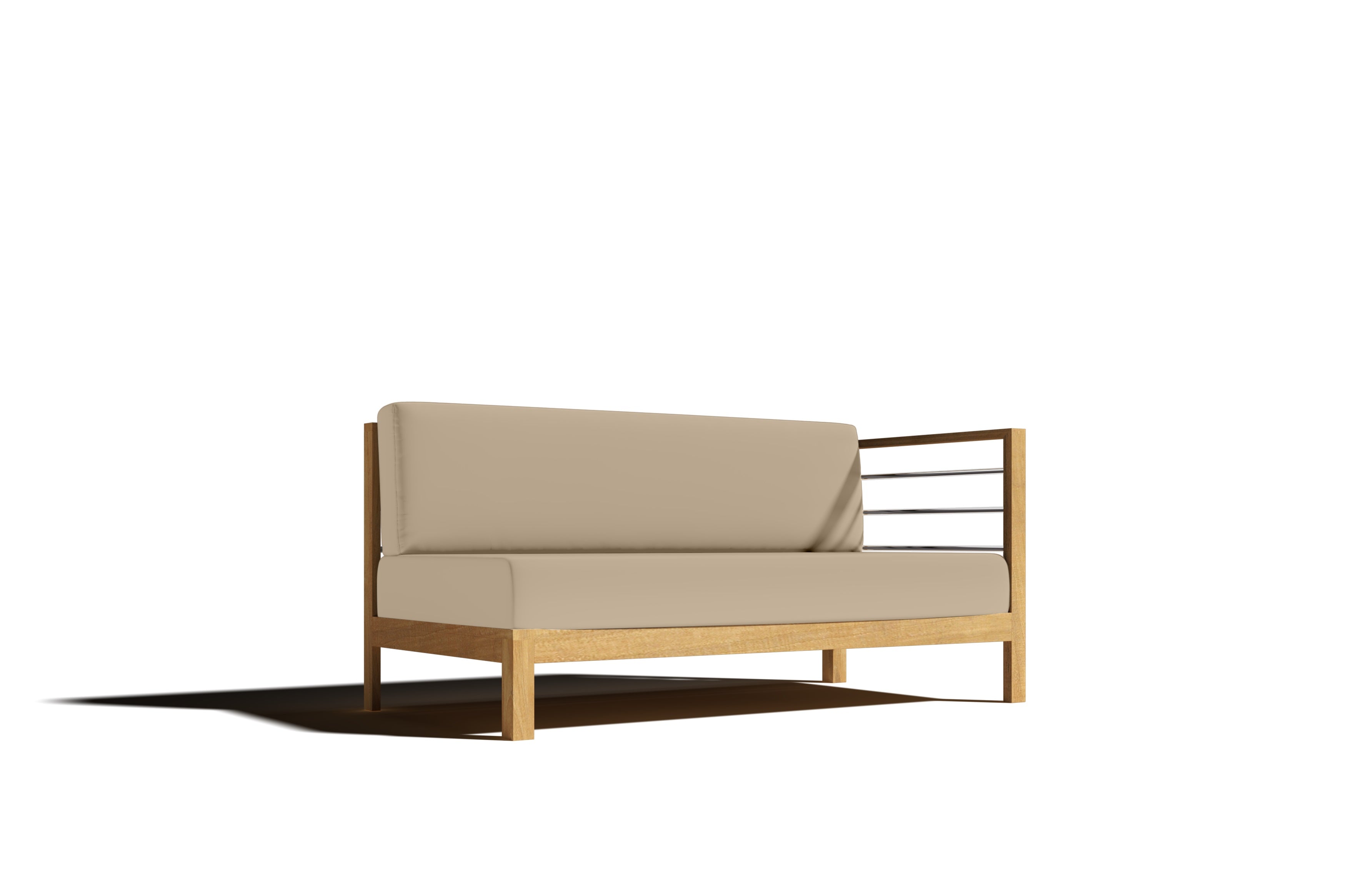 Premium Leon Teak Outdoor Sectional Right Sofa with Sunbrella Fawn Cushion - Weather-Resistant Patio Furniture for Backyard, Poolside & Garden Relaxation