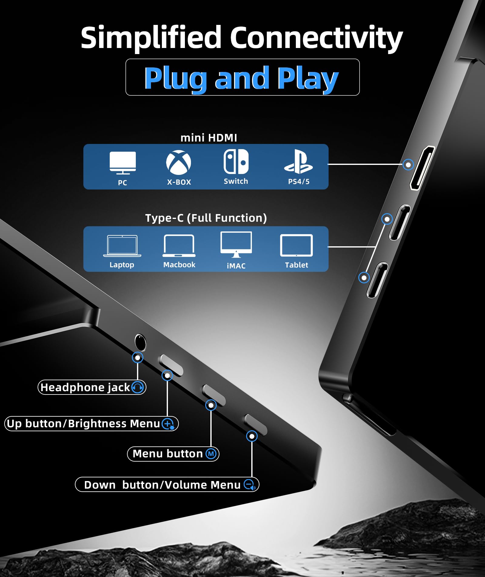 18.5 Inch Portable Monitor FHD 1080P 100% sRGB USB C HDMI External Screen for Laptop Mac PC - Gaming, Work & Travel with Smart Cover & Built-in Speakers