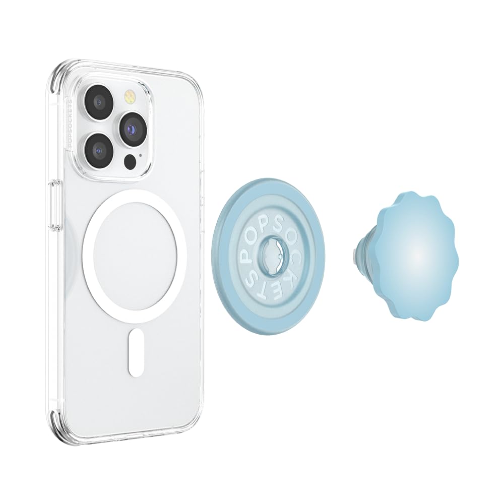 PopSockets Round Phone Grip with MagSafe Compatibility - Includes Adapter Ring, Secure Phone Holder, Works with Wireless Charging (Blue) - Perfect for iPhone 13/14/15, Daily Commute & Hands-Free Use