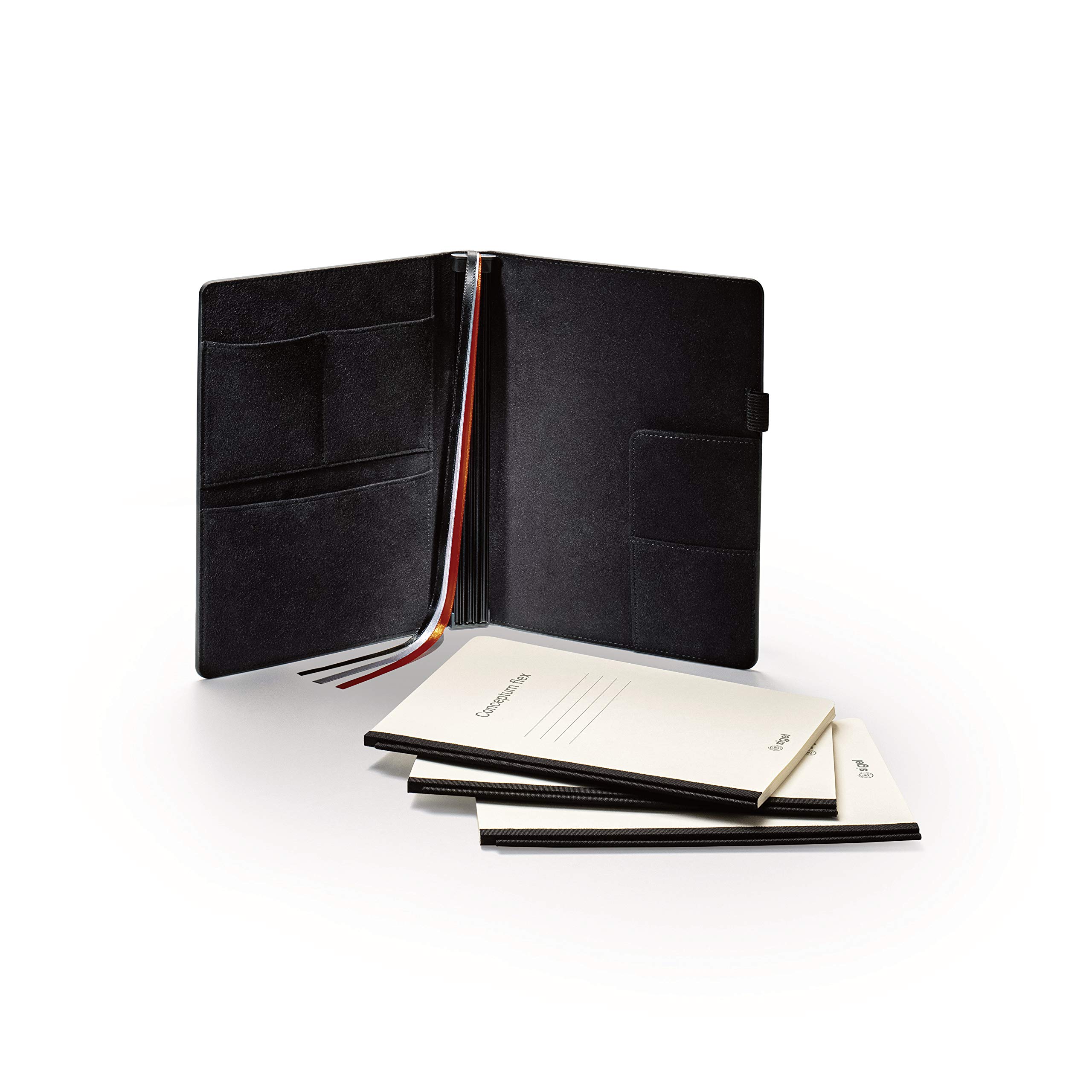 SIGEL CF133 Business Organizer Notebook Set - 3 Pack A5 Faux Leather Journals for Office, School & Travel - Black Professional Writing Notebooks for Meetings, Note Taking & Daily Planning