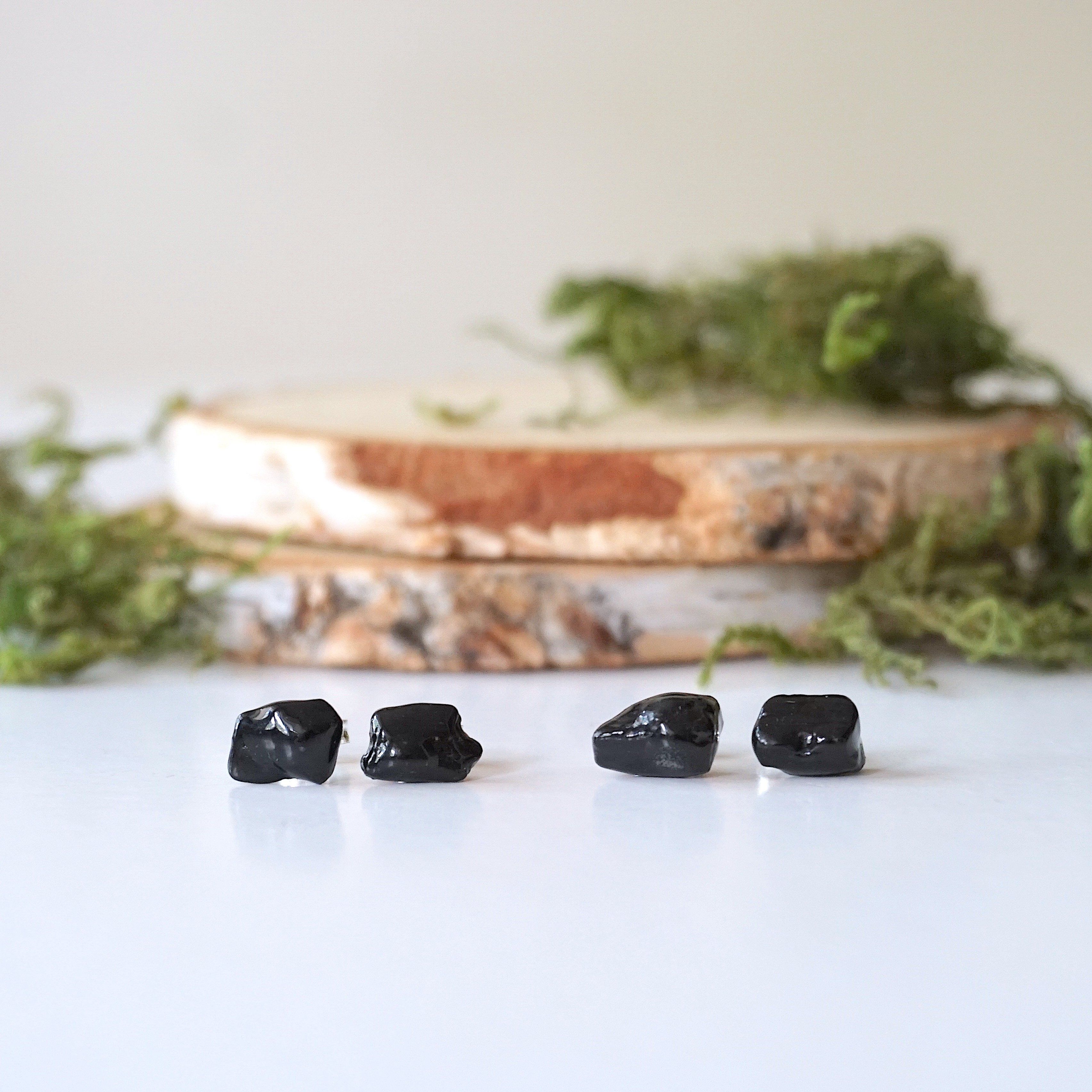 Black Tourmaline Stud Earrings for Women - Hypoallergenic Post Earrings for Everyday Wear | Perfect for Work, Date Night & Special Occasions