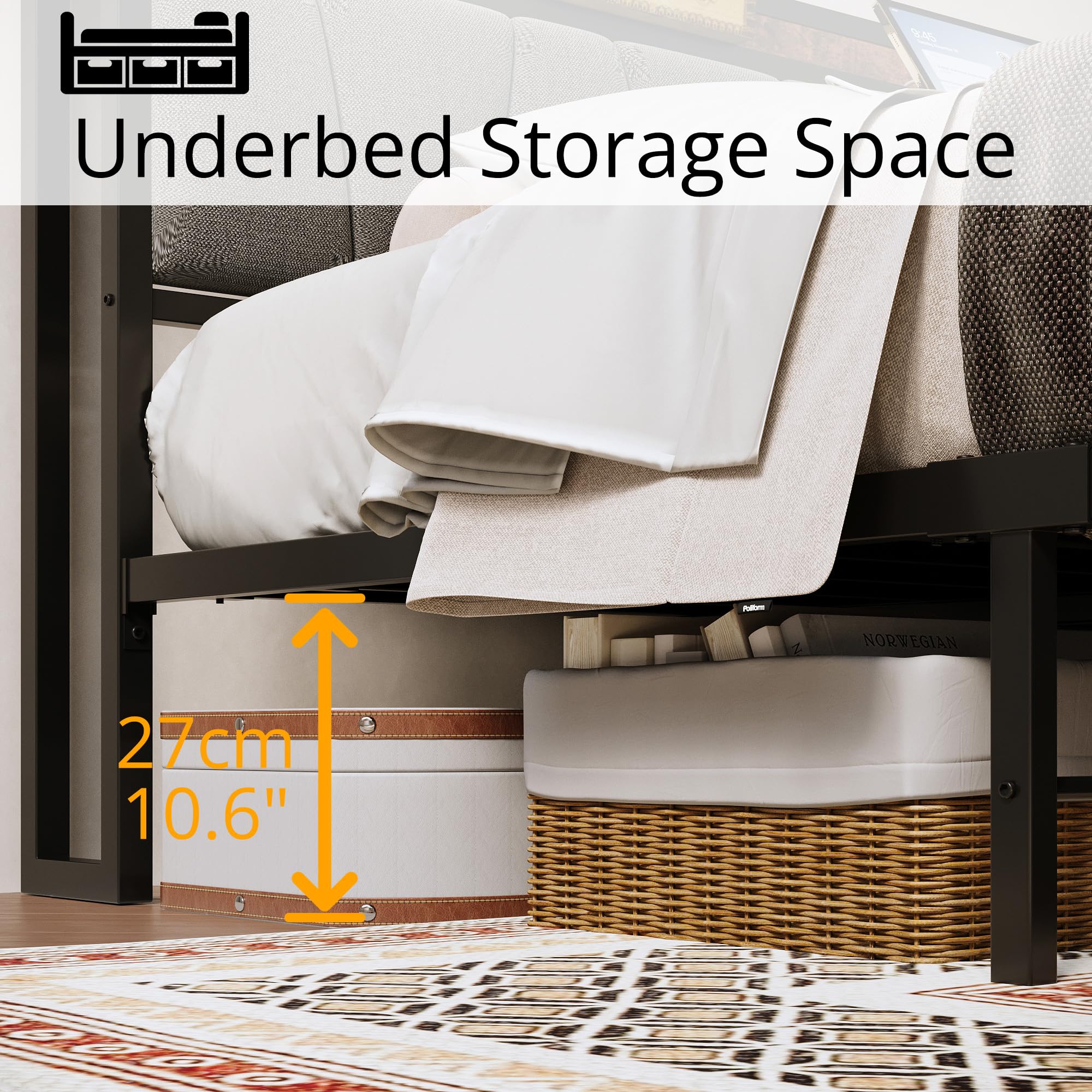 LIKIMIO Twin Bed Frame with Storage Headboard & USB Charging Station - Sturdy, Quiet, No Box Spring Needed, Easy Assembly - Perfect for Small Bedrooms, Guest Rooms & Dormitories