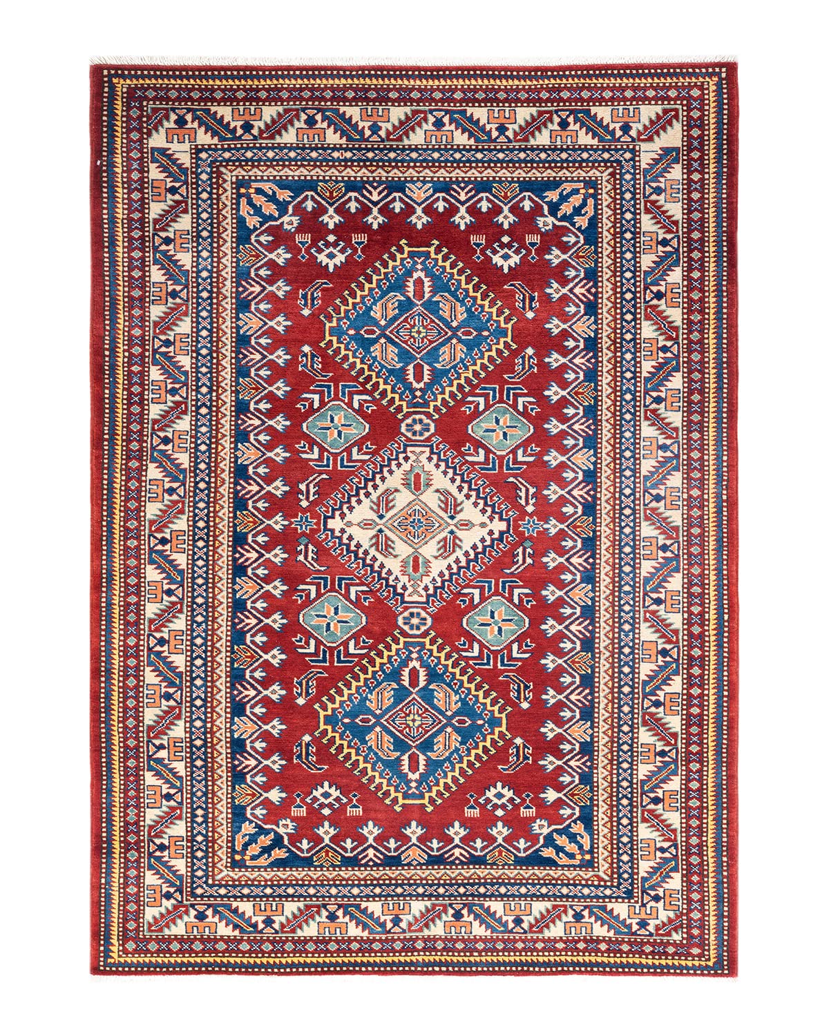 Handmade Bohemian Tribal Orange Wool Area Rug 4x6 ft - Unique Hand-Knotted Solo Rugs for Living Room, Bedroom & Boho Home Decor