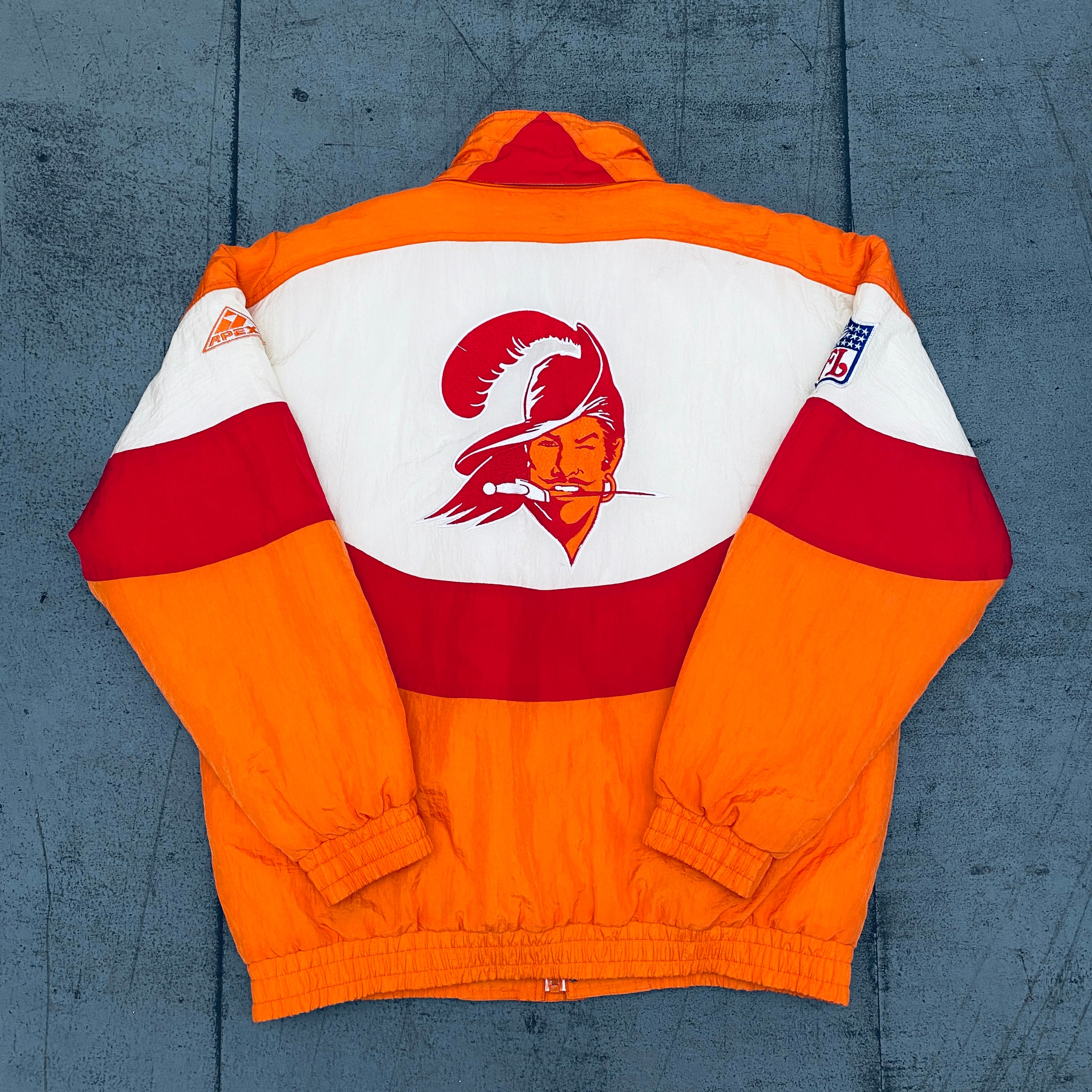 Vintage Tampa Bay Buccaneers 1990s Apex One Creamsicle Full-Zip Wave Proline Jacket - Size Large | NFL Throwback Football Jacket for Fans, Collectors & Retro Sports Fashion Enthusiasts | Perfect for Game Day, Tailgating & 90s Nostalgia Outfits