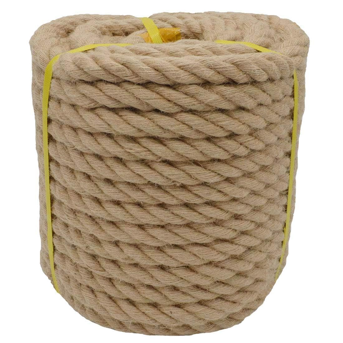 100% Natural Hemp Rope (100 ft x 1 inch) - Thick Twisted Manila Jute Rope for Crafts, Dock Lines, Decorative Landscaping, Tree Swing Hanging, Gardening & Tug of War | Heavy Duty Outdoor & Indoor Use for DIY Projects, Marine Applications & Backyard Decor
