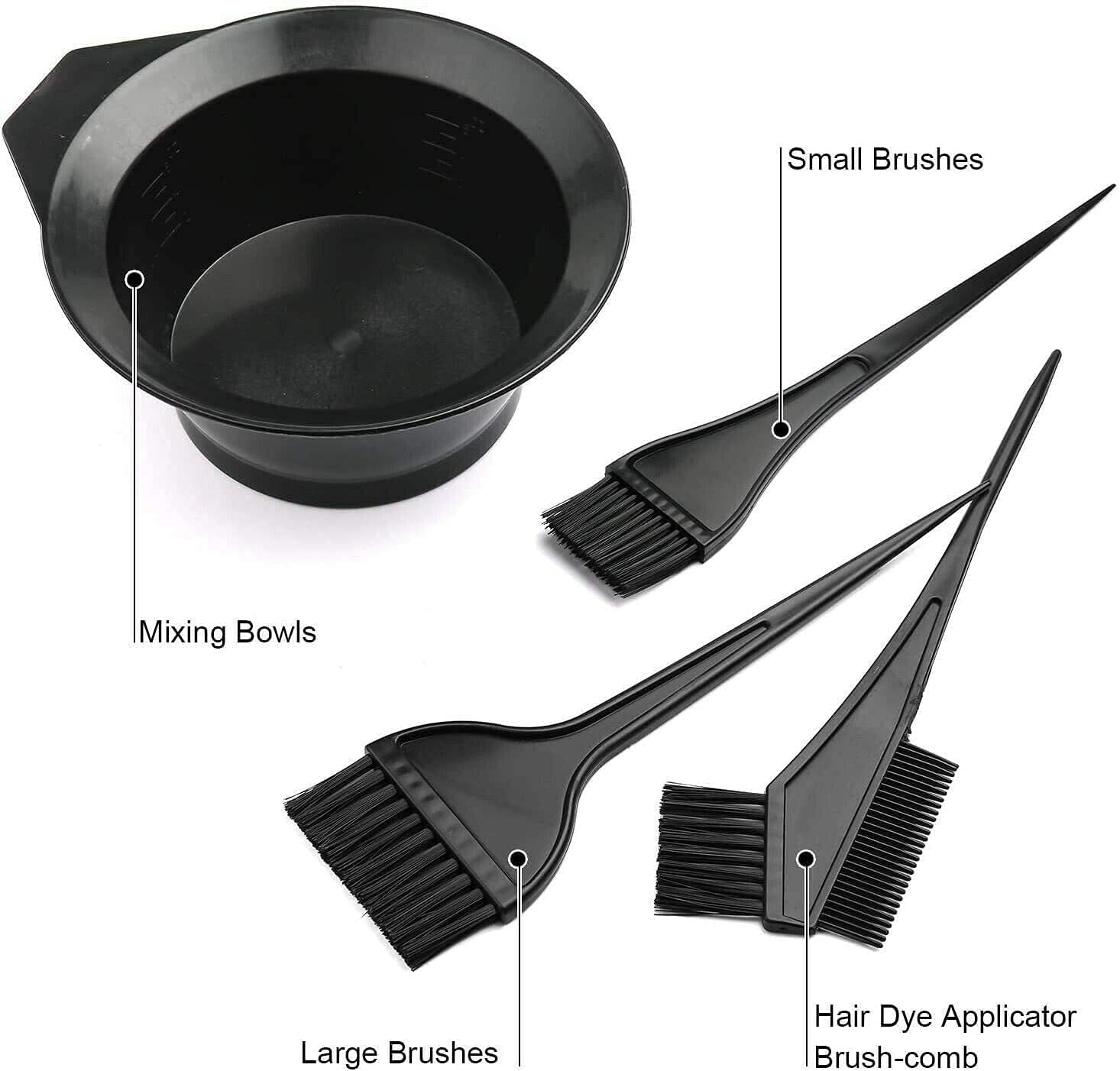E-DUNIA Hair Dye Kit - 4 Piece Plastic Dye Brush & Mixing Bowl Set with 3 Brushes (Black) for Professional Salon & At-Home Hair Coloring