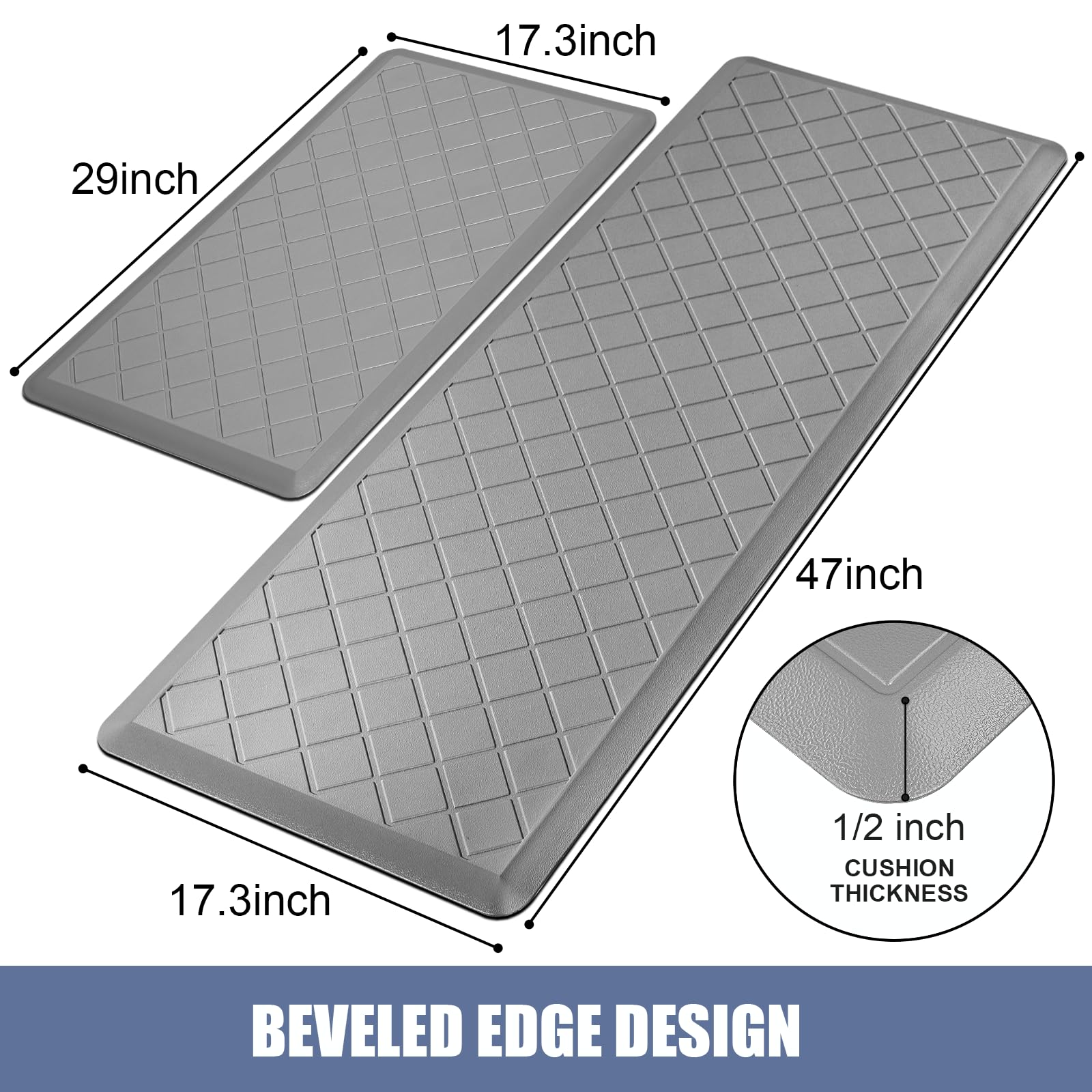 **2-Pack Anti-Fatigue Kitchen Mats with Non-Slip Backing – Cushioned, Ergonomic Floor Mats for Standing Comfort in Home Kitchen, Office, Sink & Laundry Areas (Grey) – Perfect for Cooking, Dishwashing & Long Work Hours**
