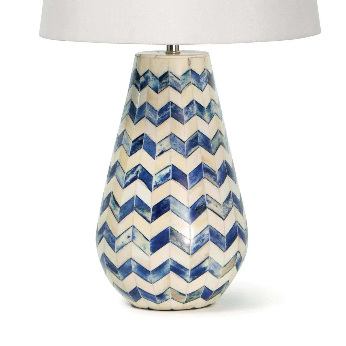 Cassia Chevron Table Lamp - Blue Ceramic Nightstand Lamp for Bedroom, Living Room, Office - Modern Decorative Lighting with Fabric Shade