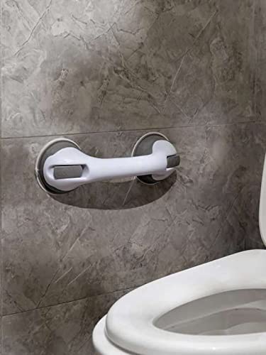 2 Pack Strong Suction Cup Grab Bar for Shower, Toilet & Bathroom - Non-Slip Armrest Handle with Dual Locking for Tiles, Glass, Hard Plastic & Cabinets - Light Gray (Ideal for Elderly, Disabled & Safety Support)