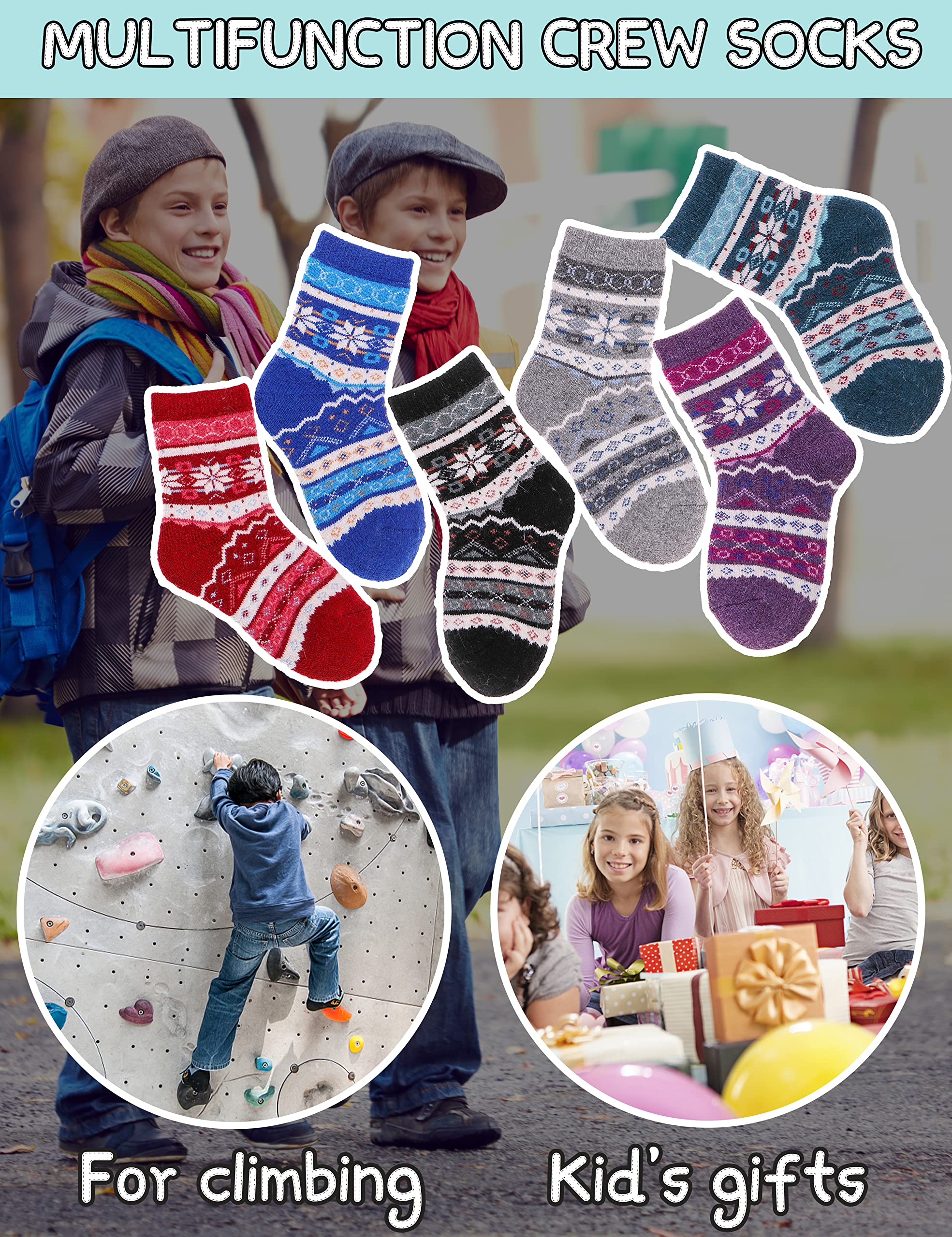 EBMORE Kids Merino Wool Socks for Toddlers - 6 Pairs Warm Thermal Winter Boot Socks for Boys & Girls, Soft & Cozy Hiking Crew Socks - Perfect for Outdoor Adventures, School & Cold Weather