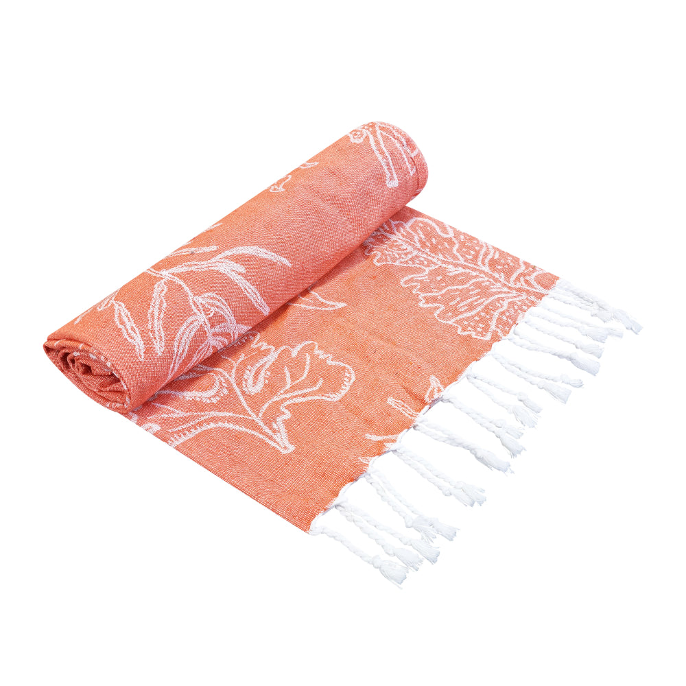Premium Coral Turkish Towel 90x180cm - Soft, Absorbent & Quick-Drying - Tangerine & White Stripes - Perfect for Beach, Pool, Spa & Home Decor