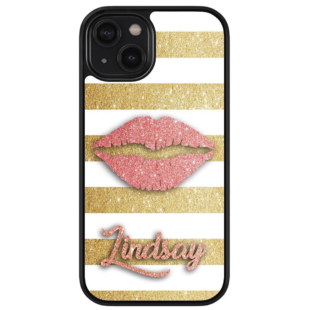 Custom Golden Red Lips Design Shockproof Rubber Phone Case for iPhone 16 Pro Max/15 Pro Max/14 Pro Max/13 Pro/12 Pro/11/X/8/7 Plus - Trendy Protective Cover for Daily Use, Work & Travel