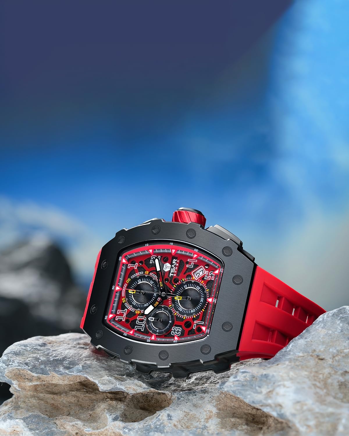 TSAR BOMBA Luxury Men's Watch - Japanese Quartz Chronograph with Sapphire Crystal & Luminous Diver Design - 50M Water Resistant Rubber Strap Watch for Business, Casual & Diving - Perfect Gift for Him