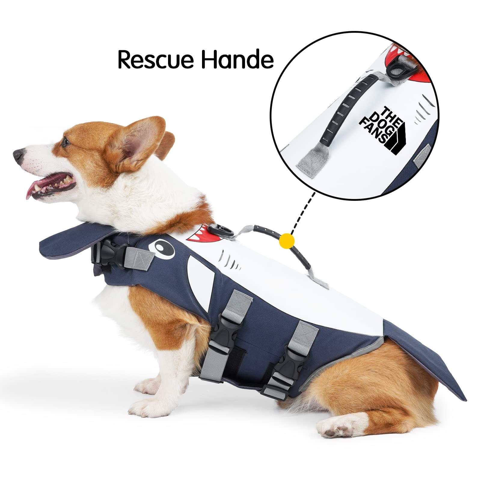 **Cartoon Shark Dog Life Jacket - Adjustable Pet Floatation Safety Vest with Rescue Handle & D-Ring for Swimming & Boating - Small, Medium, Large Sizes (Small) - Perfect for Beach, Pool & Boat Adventures**
