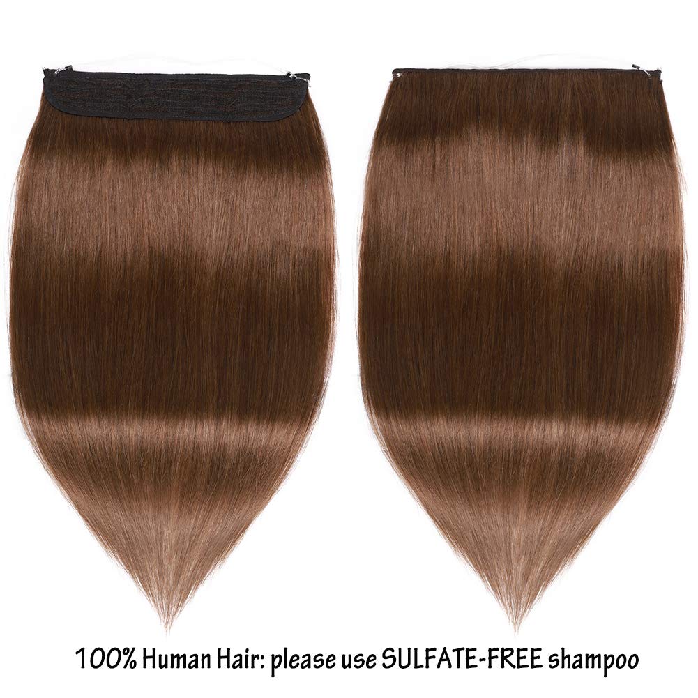 Benehair 20 Inch Thick Wire Hair Extensions - 110g Invisible Wire with Fish Line, Medium Brown Straight Remy Human Hair (#4) | Perfect for Daily Styling, Parties, Weddings & Special Occasions