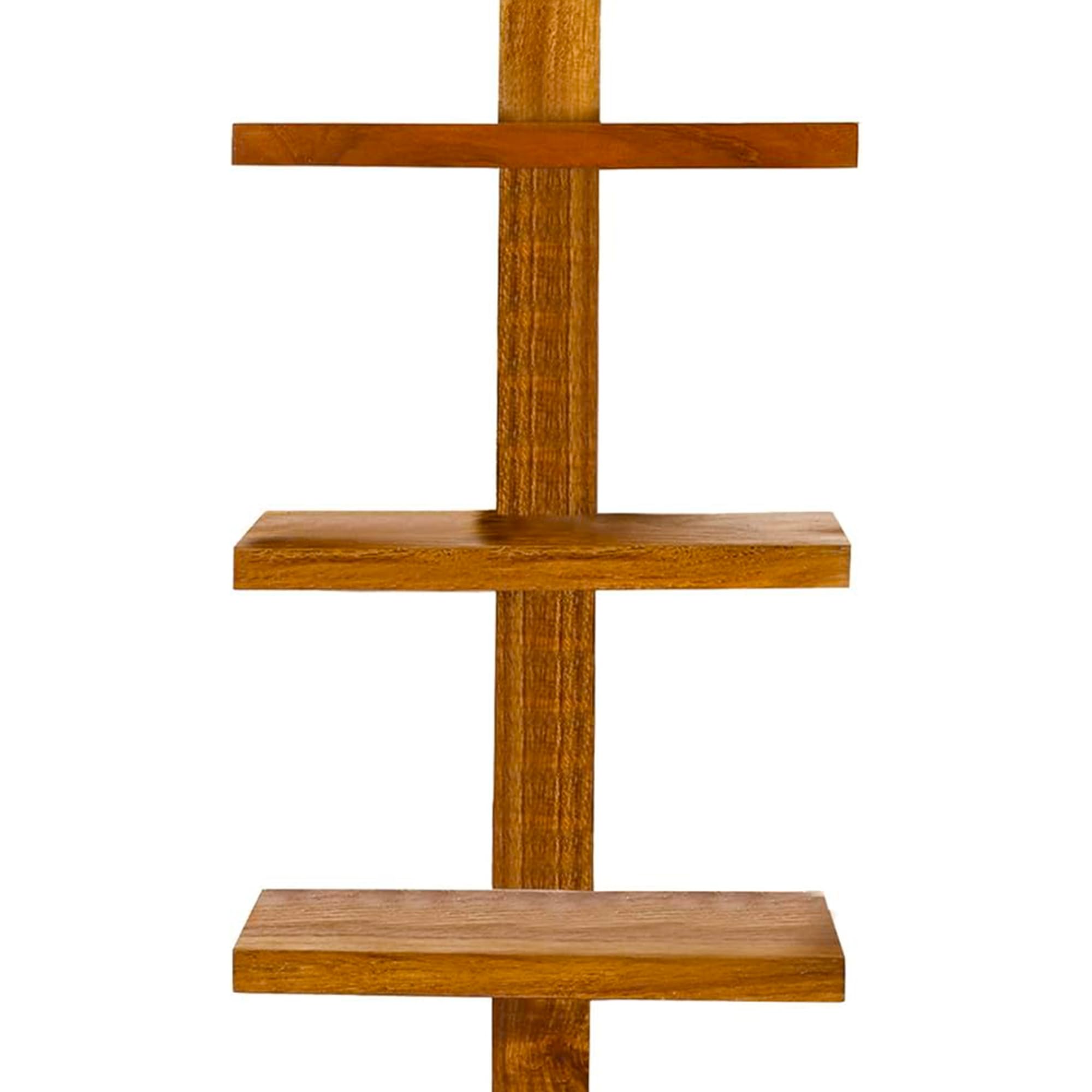 8-Shelf Floating Wall Shelves - Solid Teak Wood Column Shelving Unit for Living Room, Bedroom & Office Storage | Takara Large Wooden Wall Mount Shelves for Books, Plants & Decor