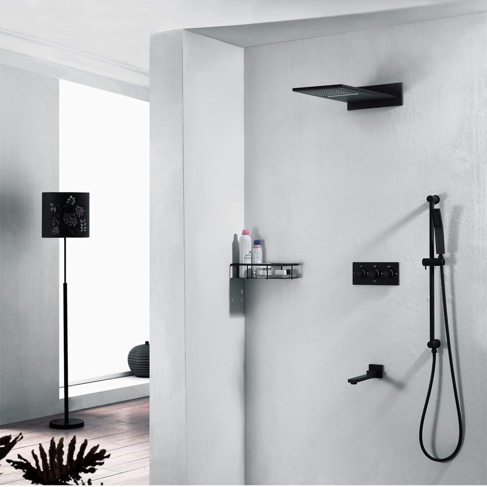 SH-CHEN 4-Function Concealed Shower System with Copper Hot/Cold Top Spray - Black Matte Finish for Modern Bathroom & Bathtub | Durable, Water-Saving Shower Faucet for Spa-Like Experience