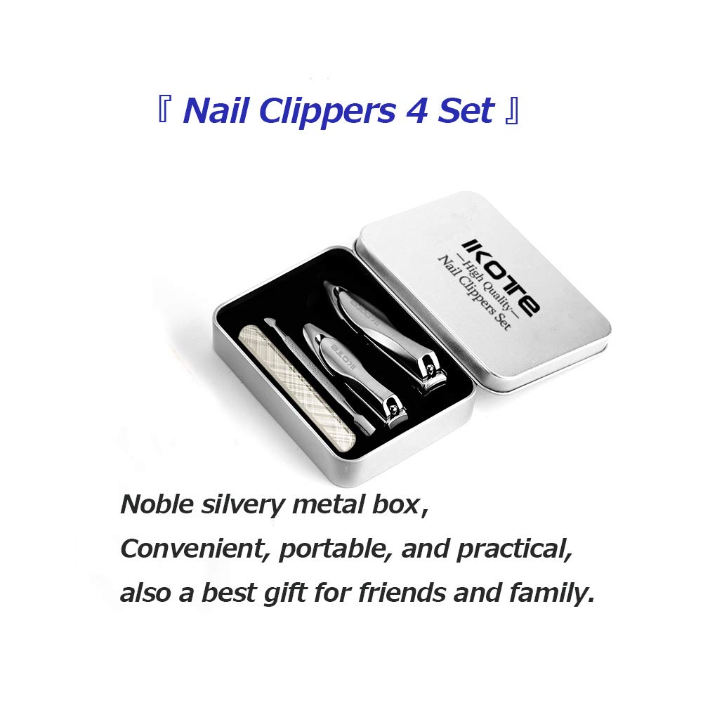 Premium 4-Piece Nail Clipper Set - Stainless Steel Fingernail & Toenail Clippers with Nail File, Cuticle Pusher & Toenail Lifter - Medical Grade Sharp & Durable Manicure Pedicure Kit for Home, Travel & Salon Use