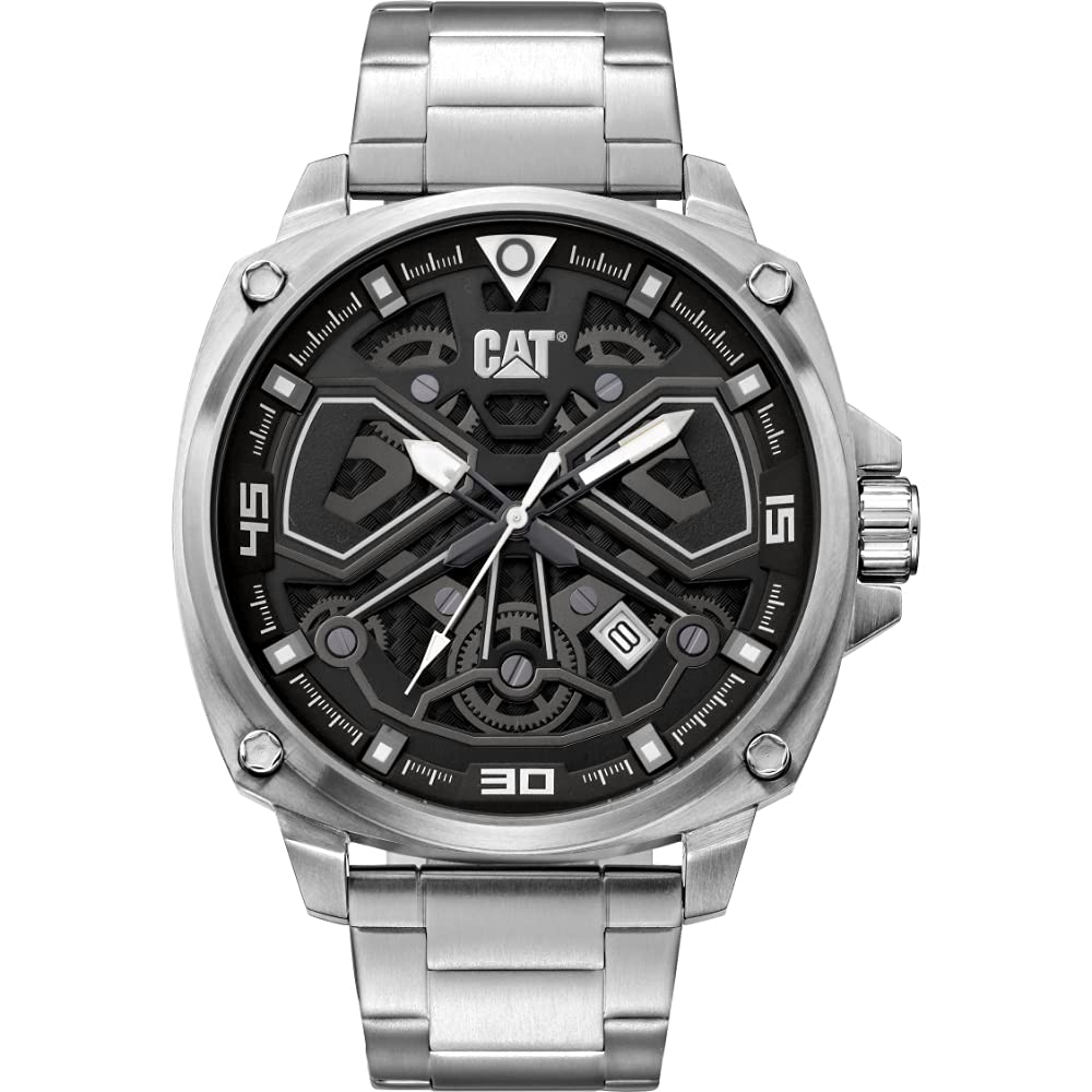 CAT 'Tokyo' Men's Stainless Steel Watch - 44mm Black Dial, Silver Case & Band - Durable Waterproof Wristwatch for Business, Casual & Outdoor Activities (Model AJ.141.11.121)