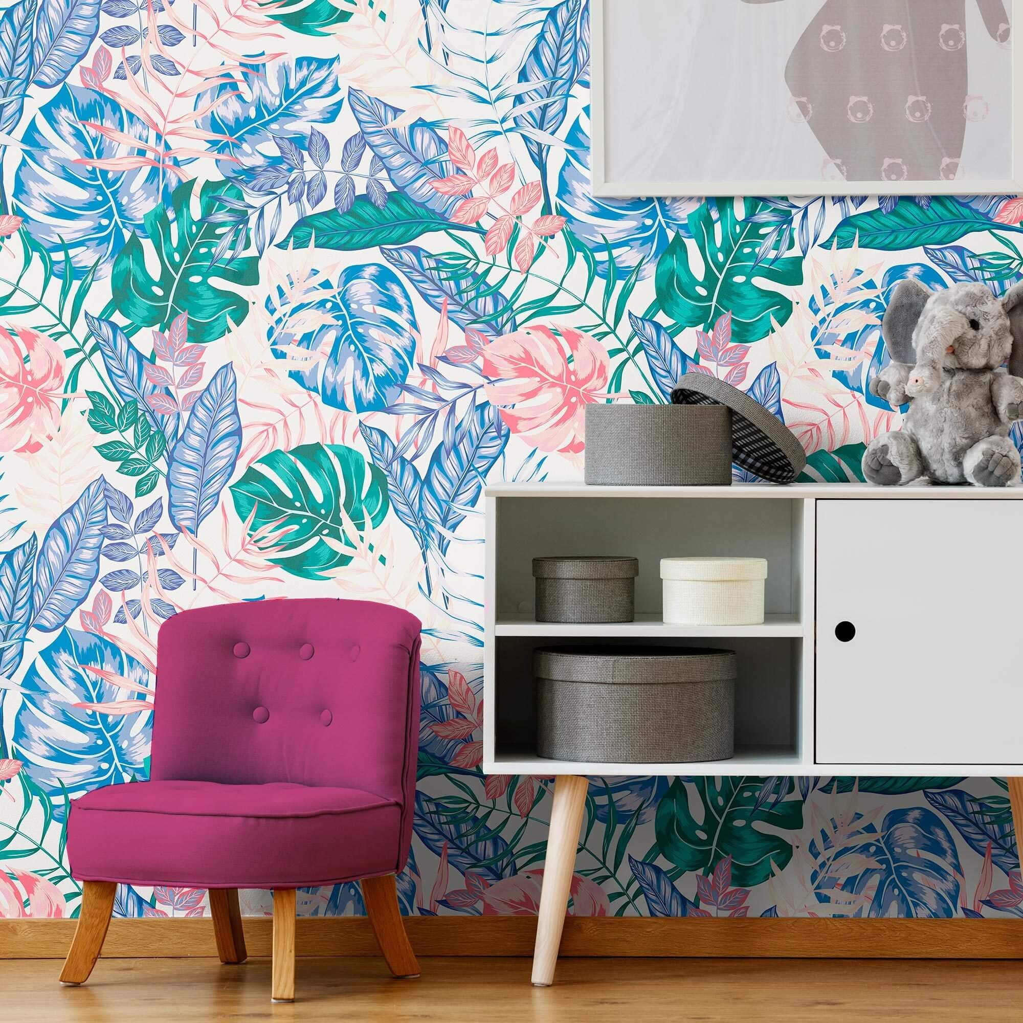 Blue and Pink Floral Peel and Stick Removable Wallpaper - Self-Adhesive Decorative Wall Covering for Bedroom, Nursery, Living Room & Home Decor