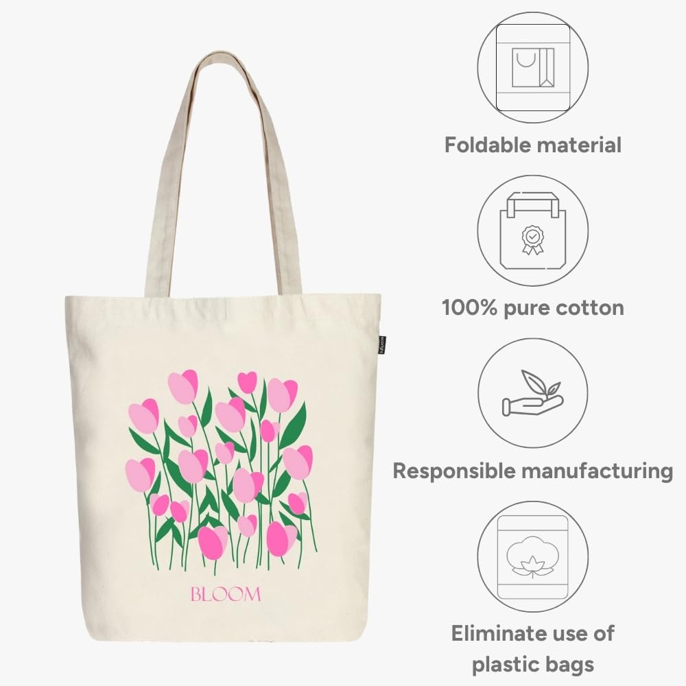 Ecoright 100% Organic Cotton Canvas Tote Bags for Women with Zipper - Stylish College Backpack for Girls, Reusable Shopping Bag, Perfect for Travel, Beach & Daily Use