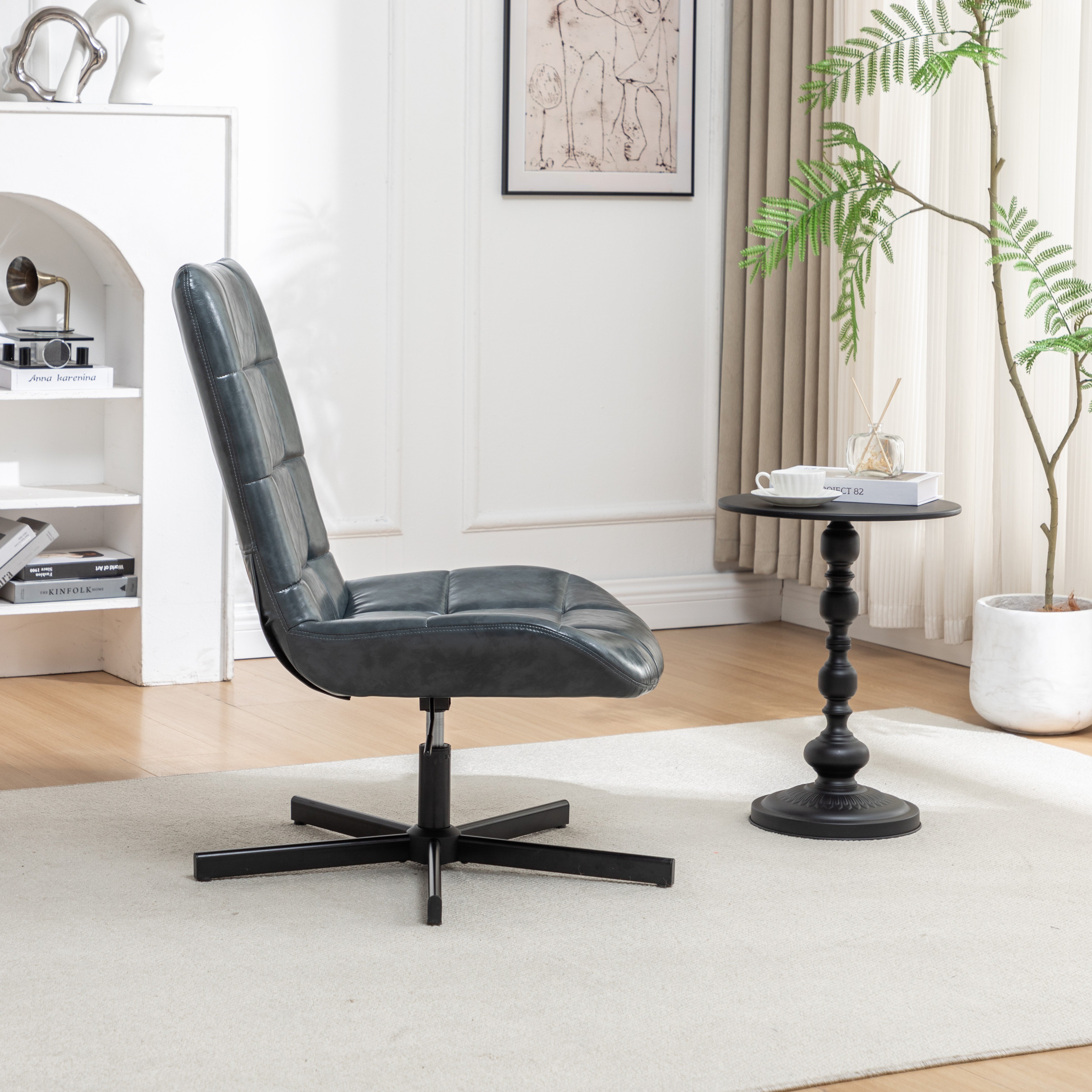 Roundhill Furniture Arlena Faux Leather Tufted Swivel Accent Chair - Modern Living Room Lounge Chair for Home Office, Reading Nook & Bedroom Decor